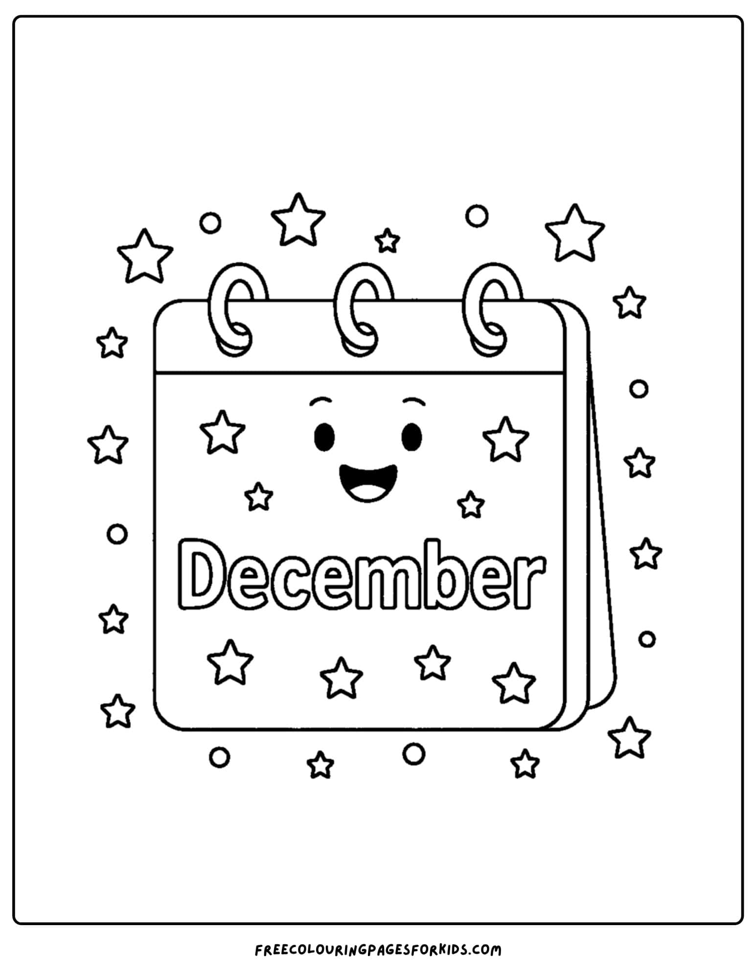 a december themed coloring pages featuring a calendar page for december