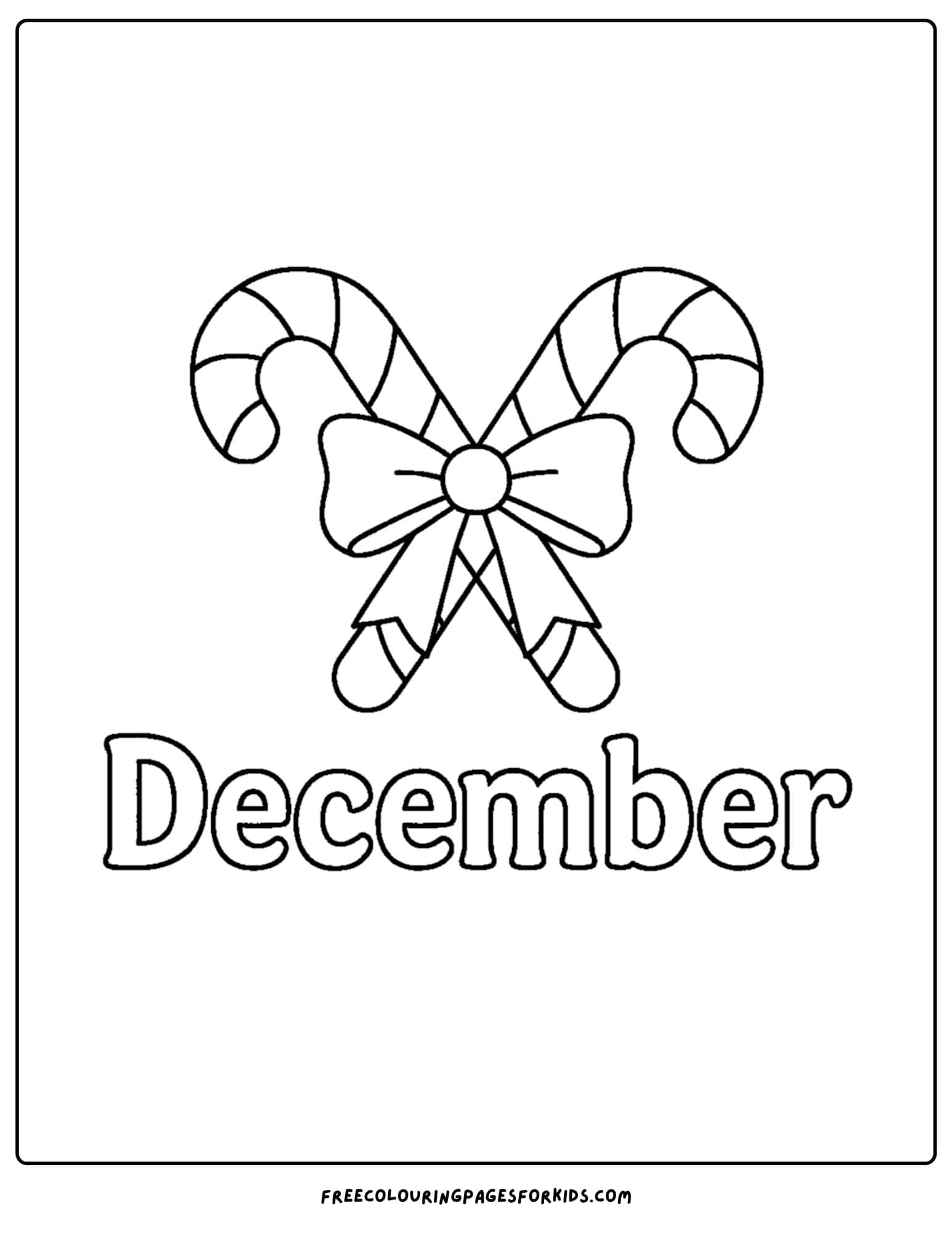 a december themed coloring pages featuring candy canes crossed and tied with a bow