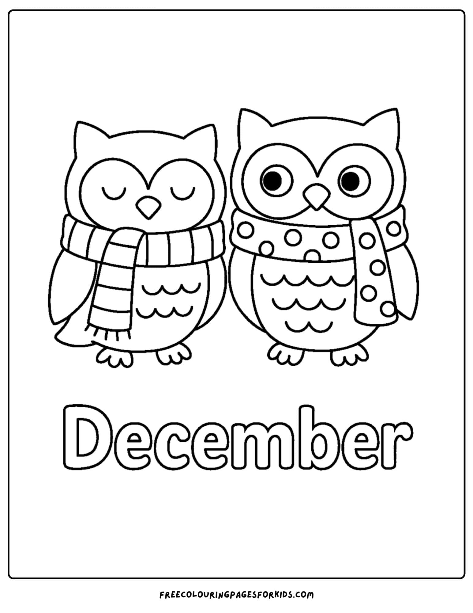 a december themed coloring pages featuring two cute owls