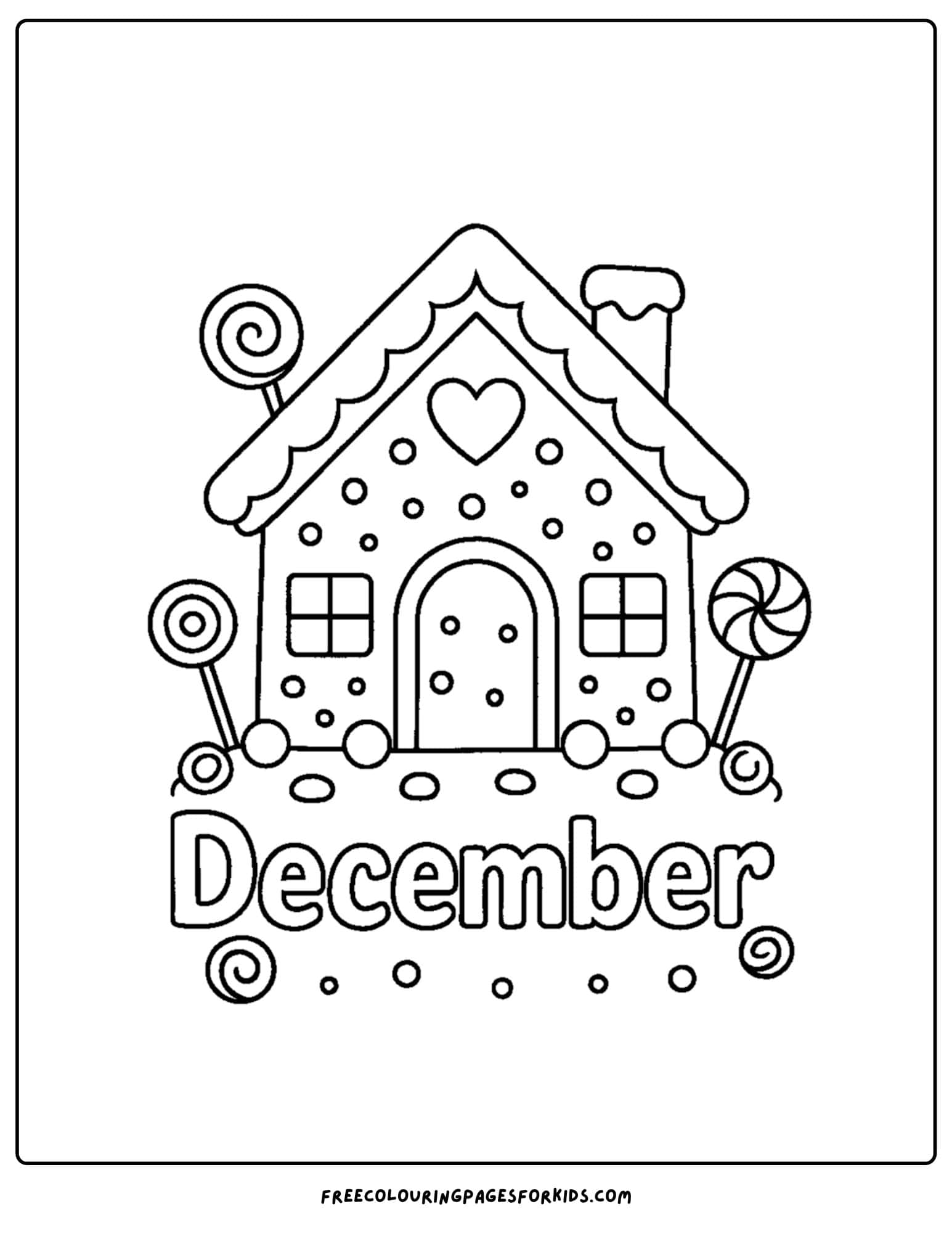 a december themed coloring pages featuring a gingerbread house
