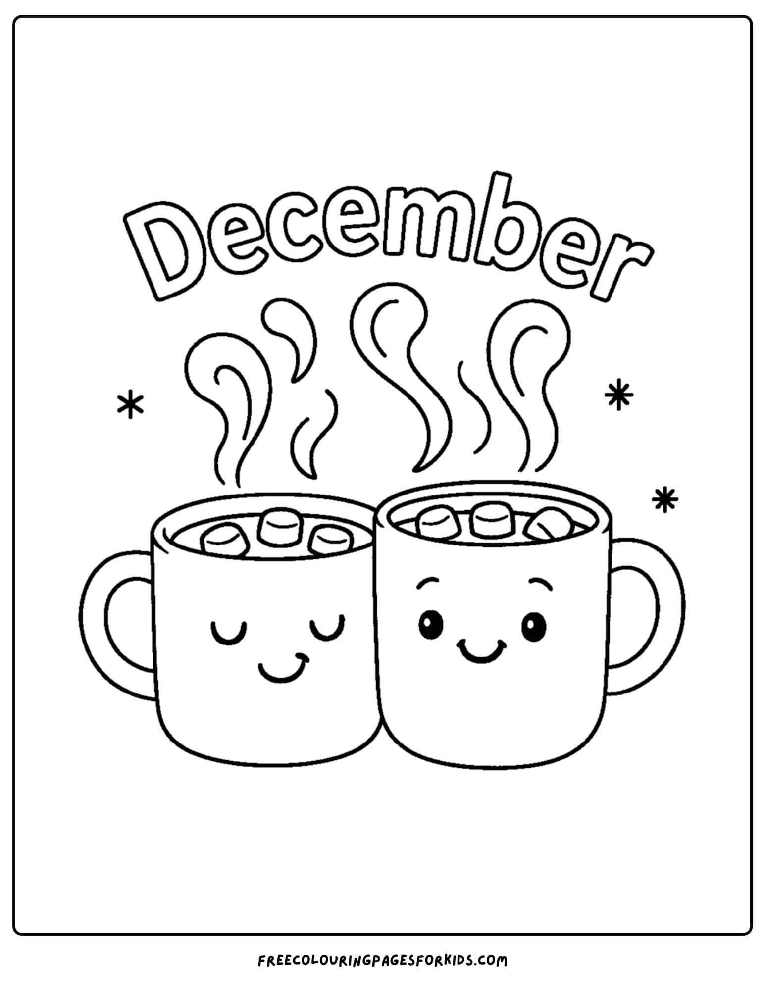 a december themed coloring pages featuring cups of hot cocoa