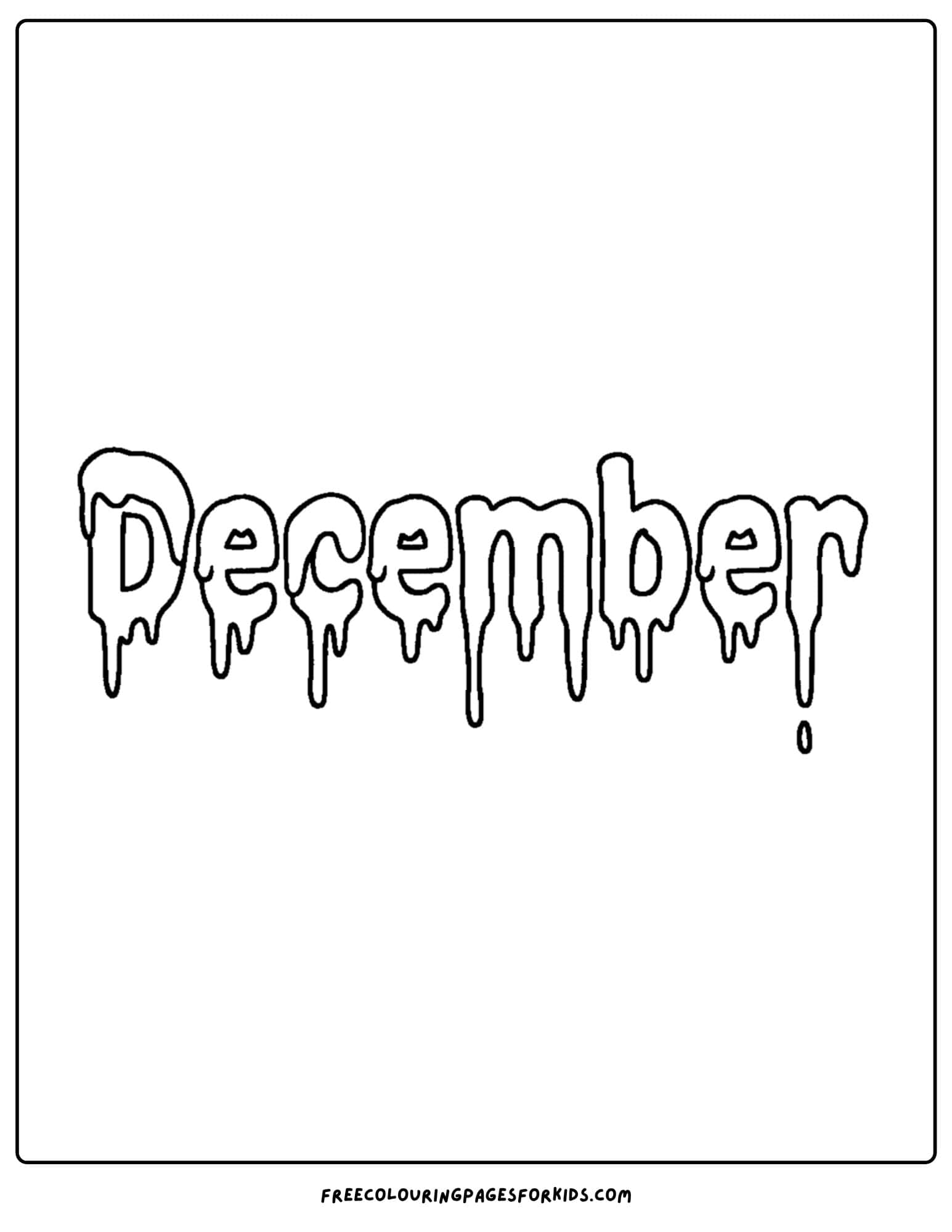 a december themed coloring pages featuring the word december with icicles dripping off the letters