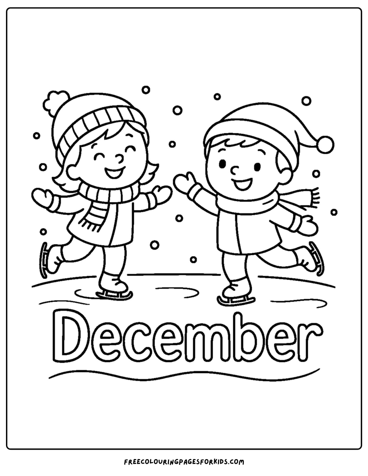 a december themed coloring pages featuring kids ice skating