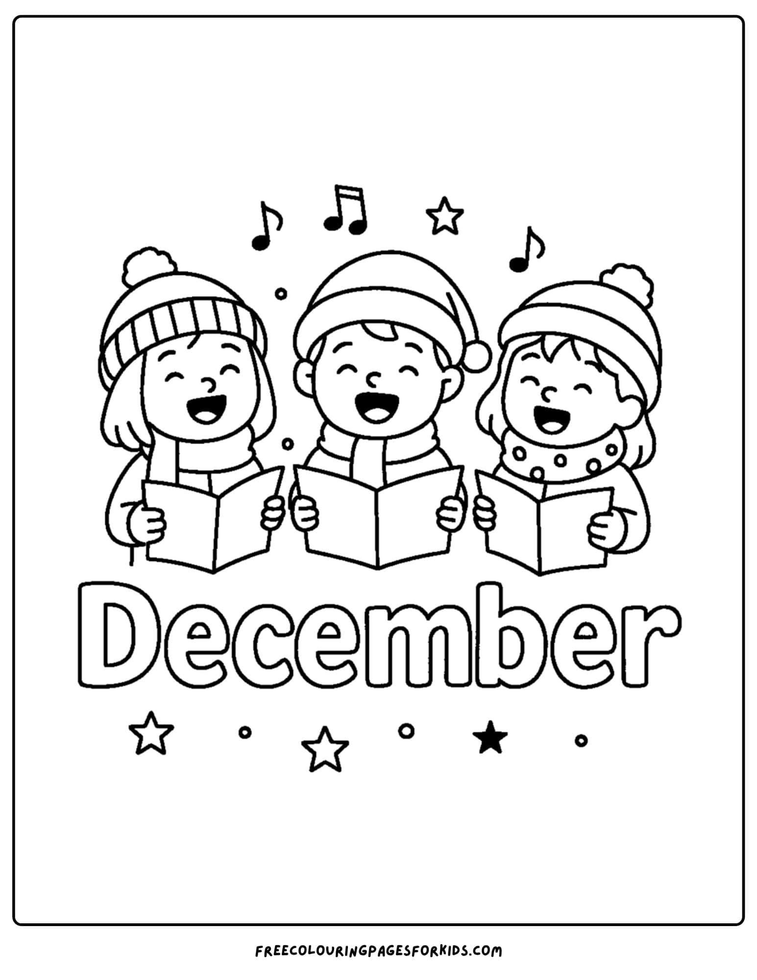 a december themed coloring pages featuring children carol singing
