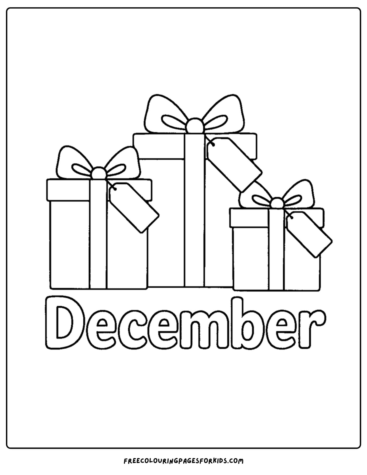 a december themed coloring pages featuring presents with bows on them