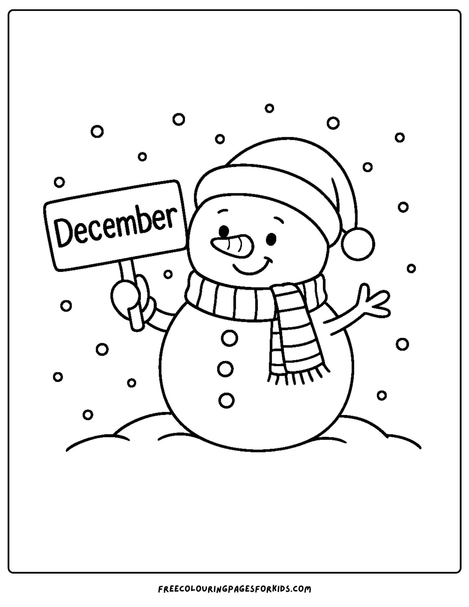 a december themed coloring pages featuring a snowman with a december sign