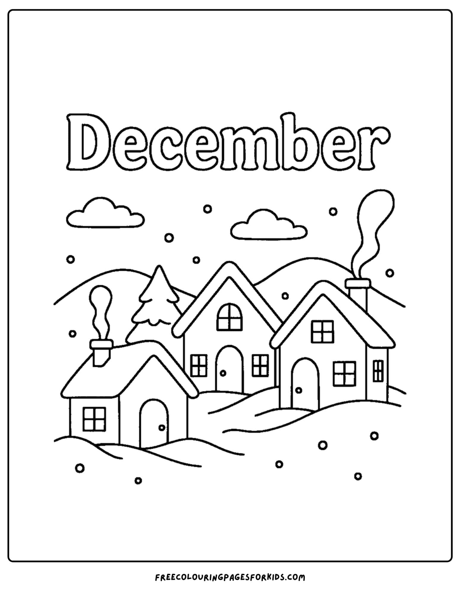 a december themed coloring pages featuring a snowy village