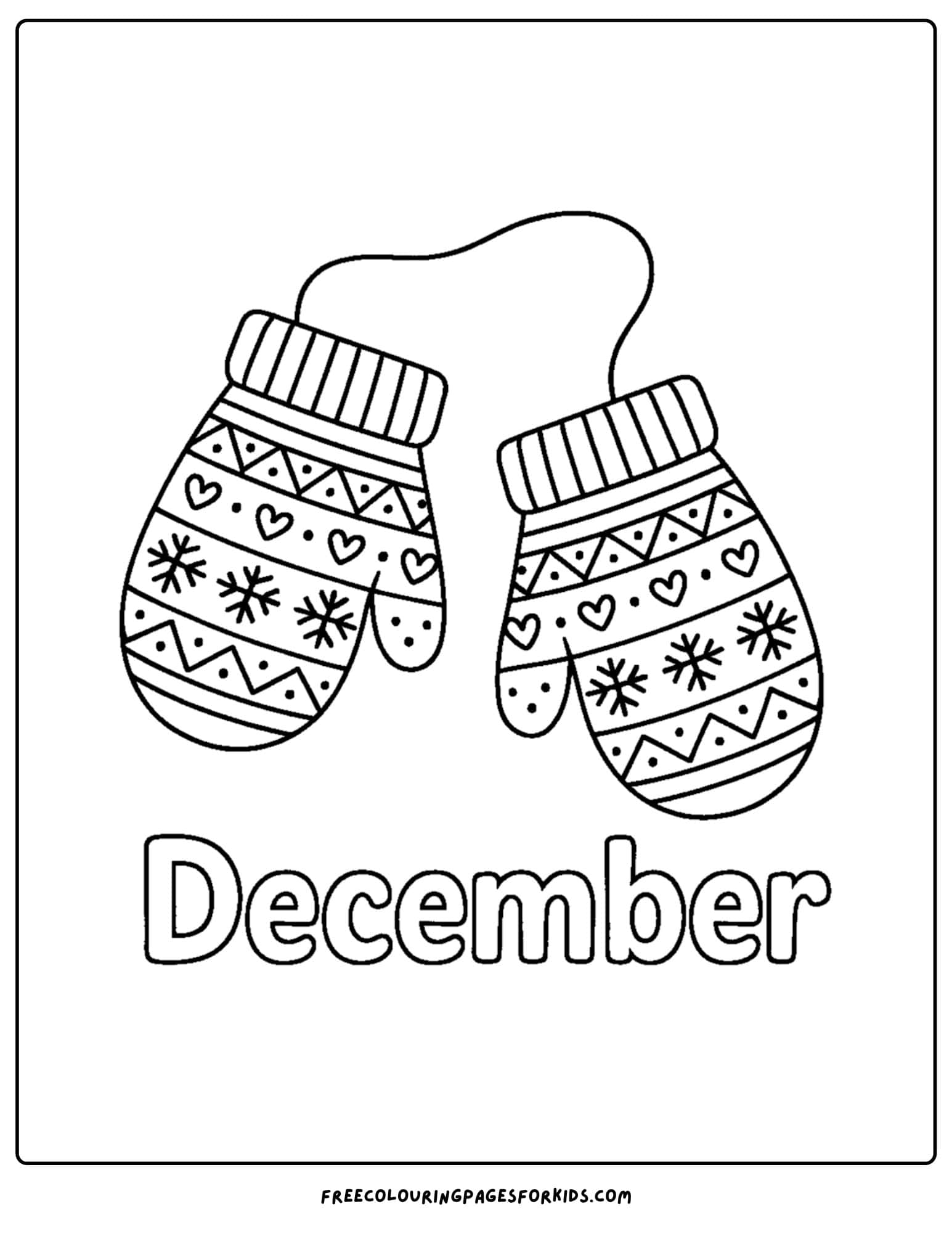 a december themed coloring pages featuring a pair of winter mittens with patterns on them