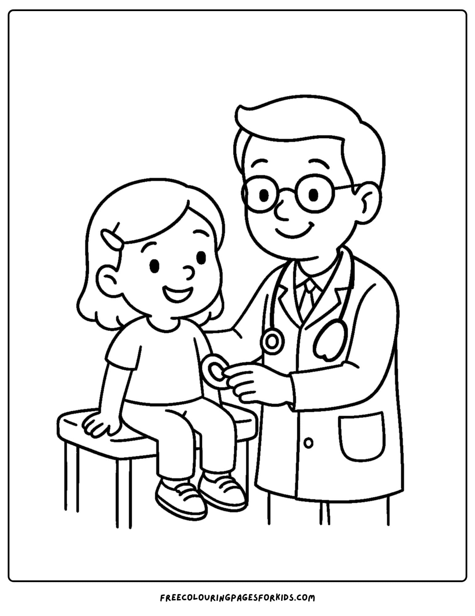 a doctor coloring page featuring a doctor being examined by a doctor