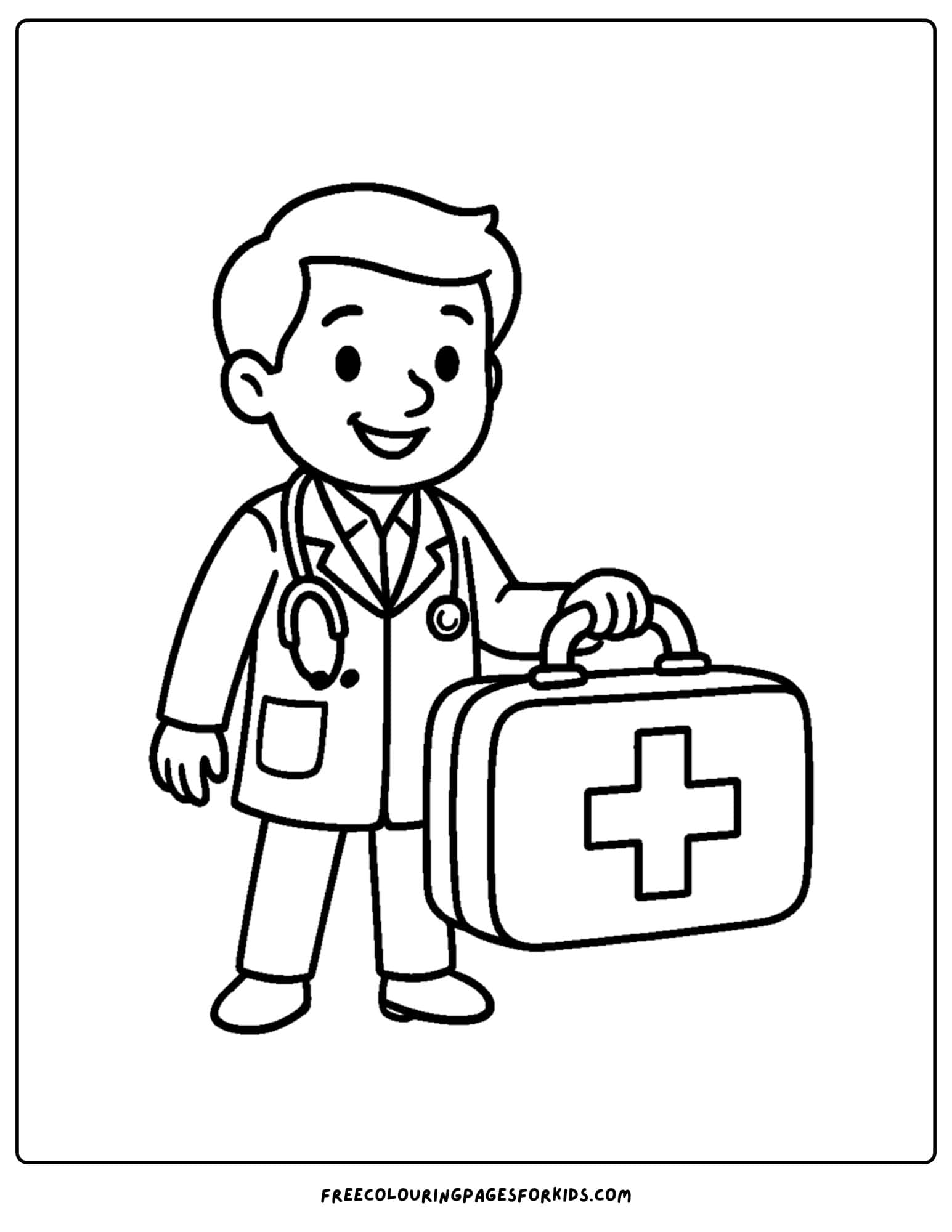 a doctor coloring page featuring a doctor carrying a medical bag