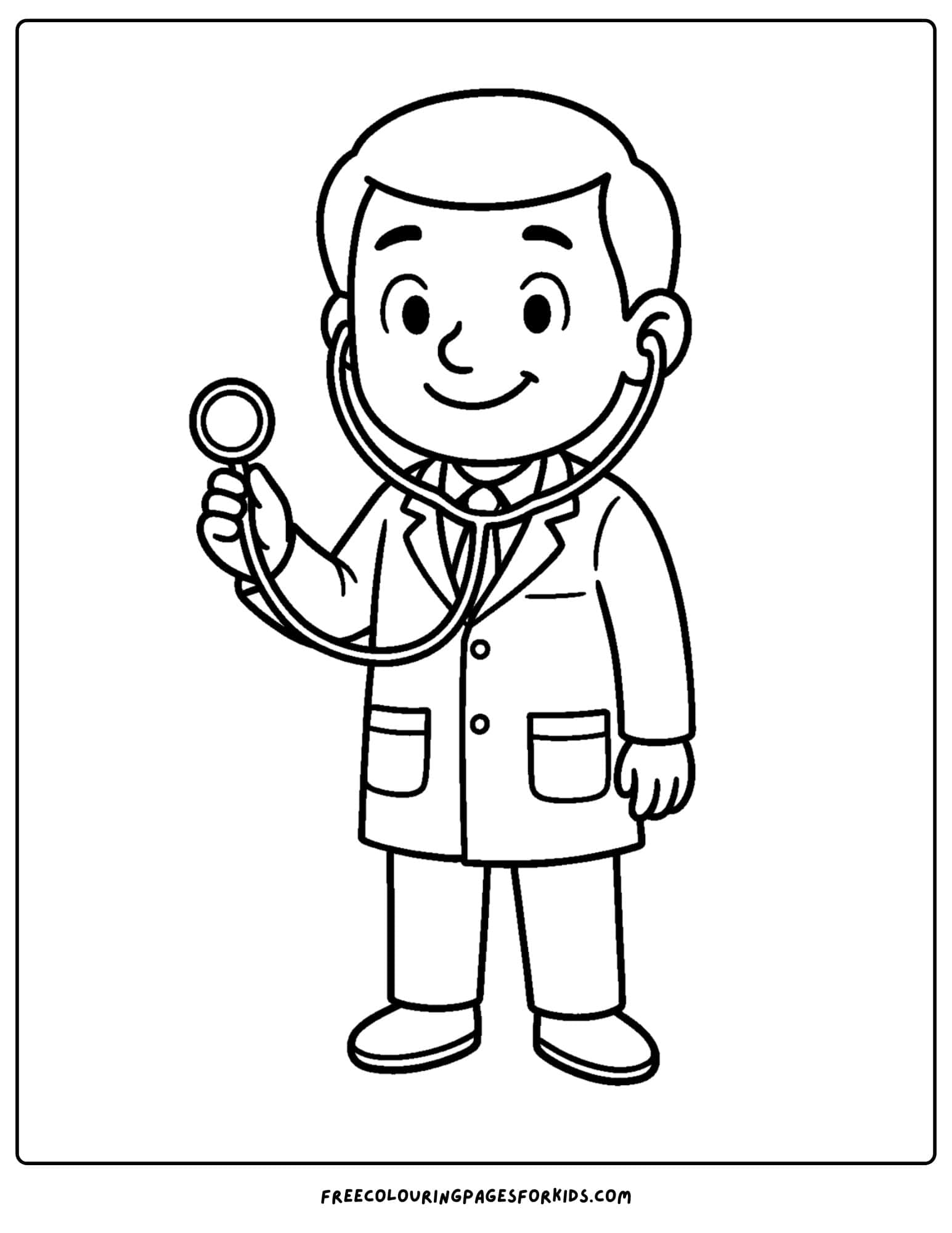 a doctor coloring page featuring a doctor holding a stethoscope
