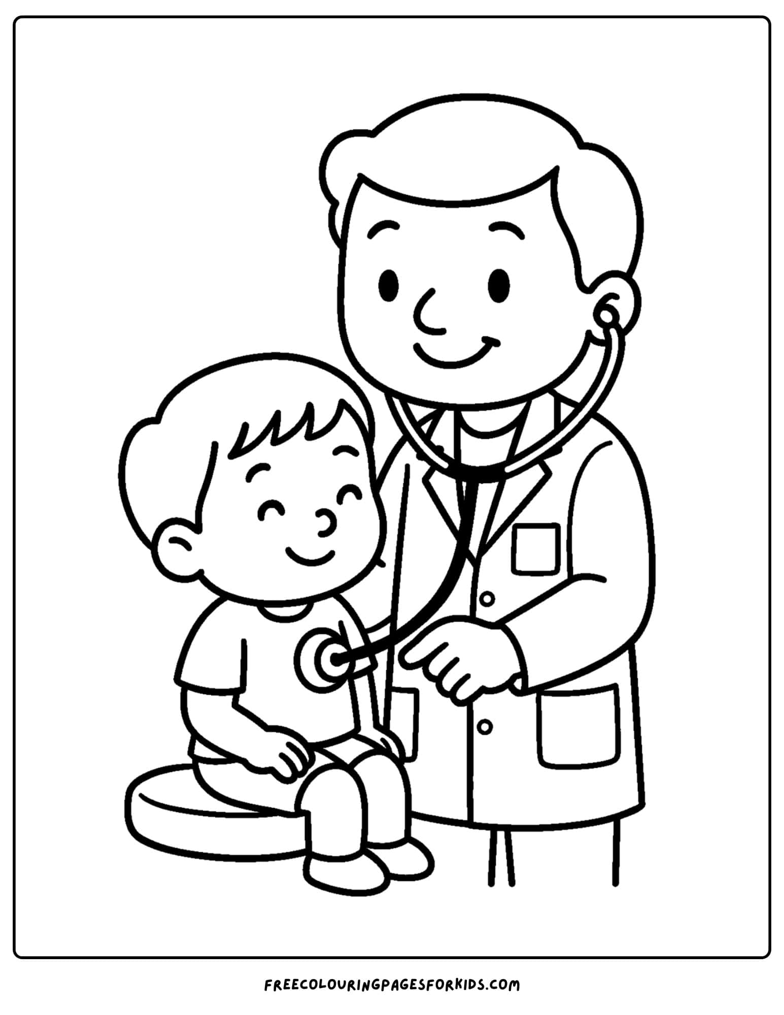 a doctor coloring page featuring a doctor listing to a child lungs