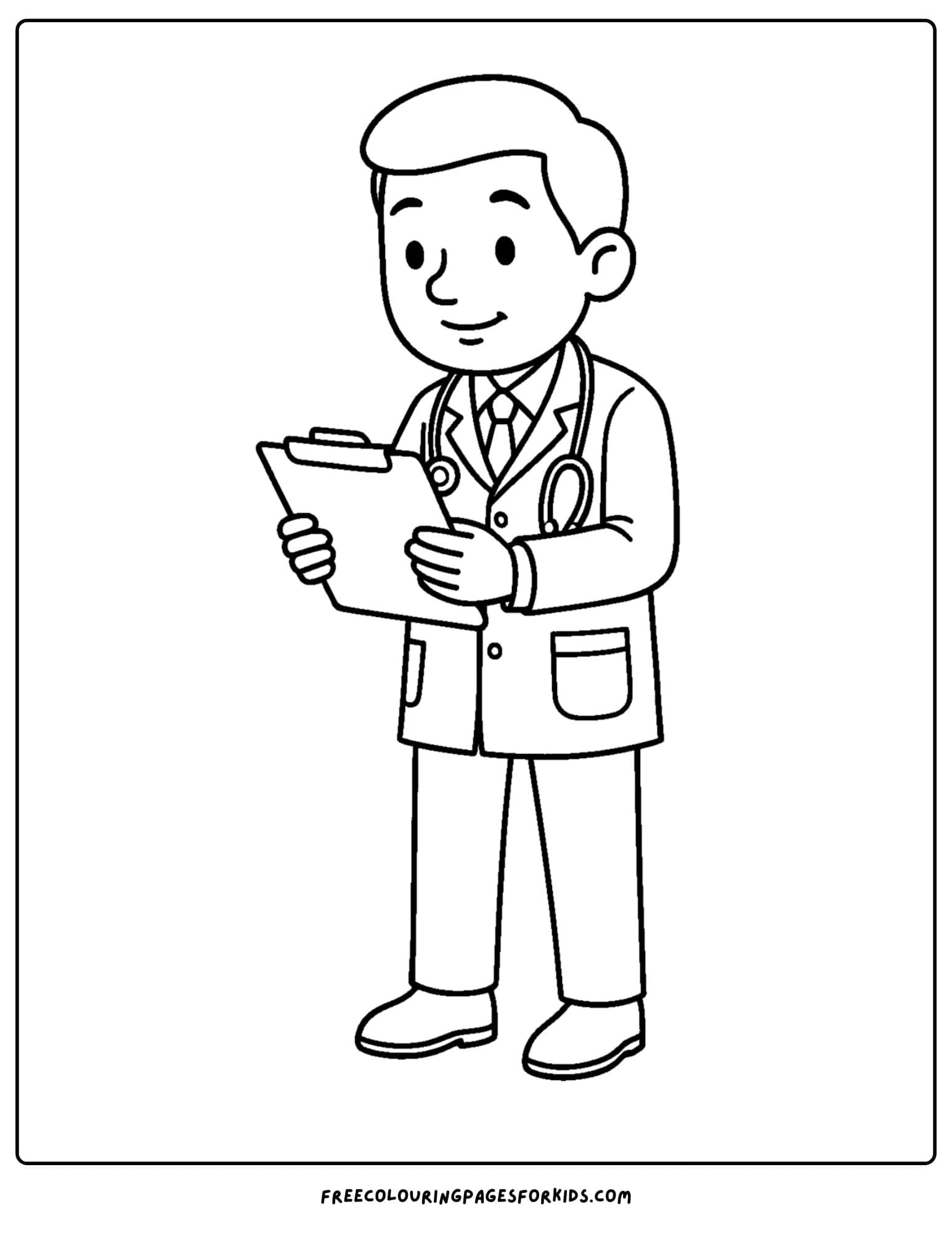 a doctor coloring page featuring a doctor reading a medical chart