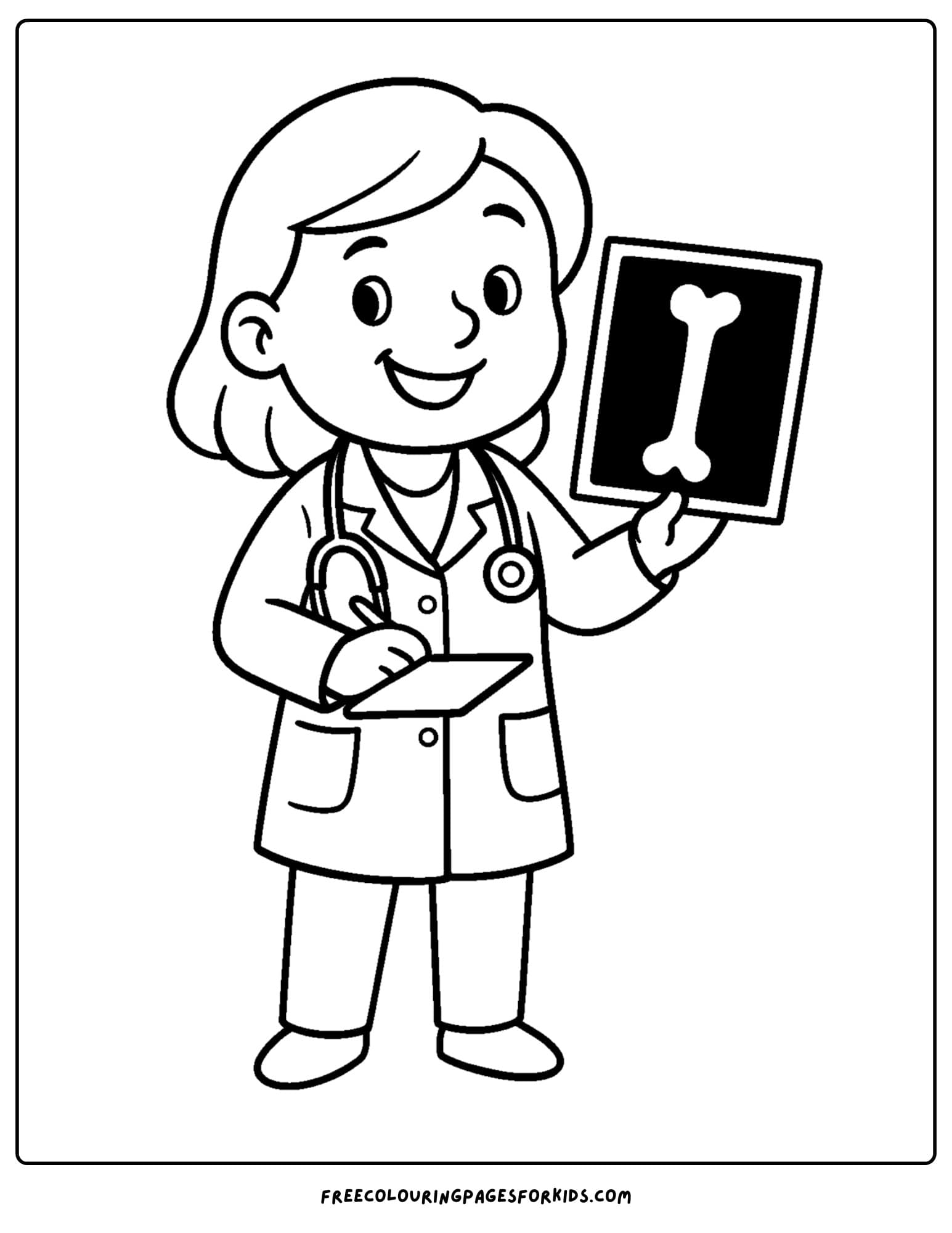 a doctor coloring page featuring a doctor showing an x ray
