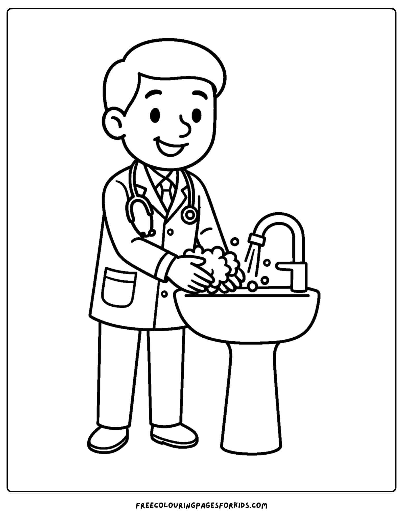 a doctor coloring page featuring a doctor washing their hands