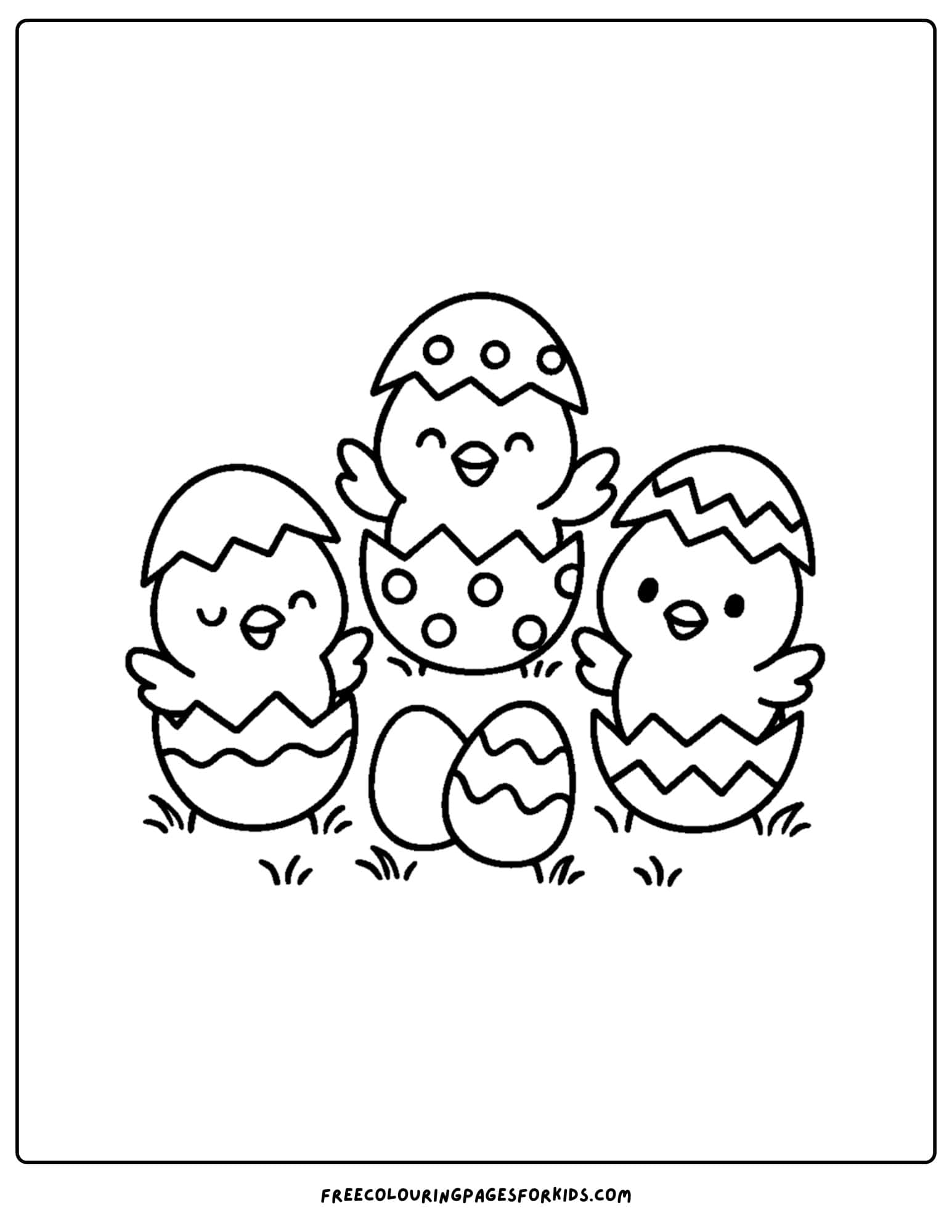 a holiday coloring page featuring baby chicks hatching from eggs