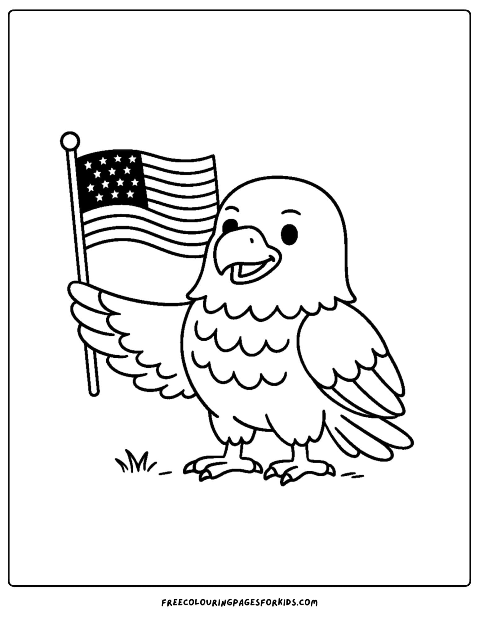 a holiday coloring page featuring a bald eagle with an american flag