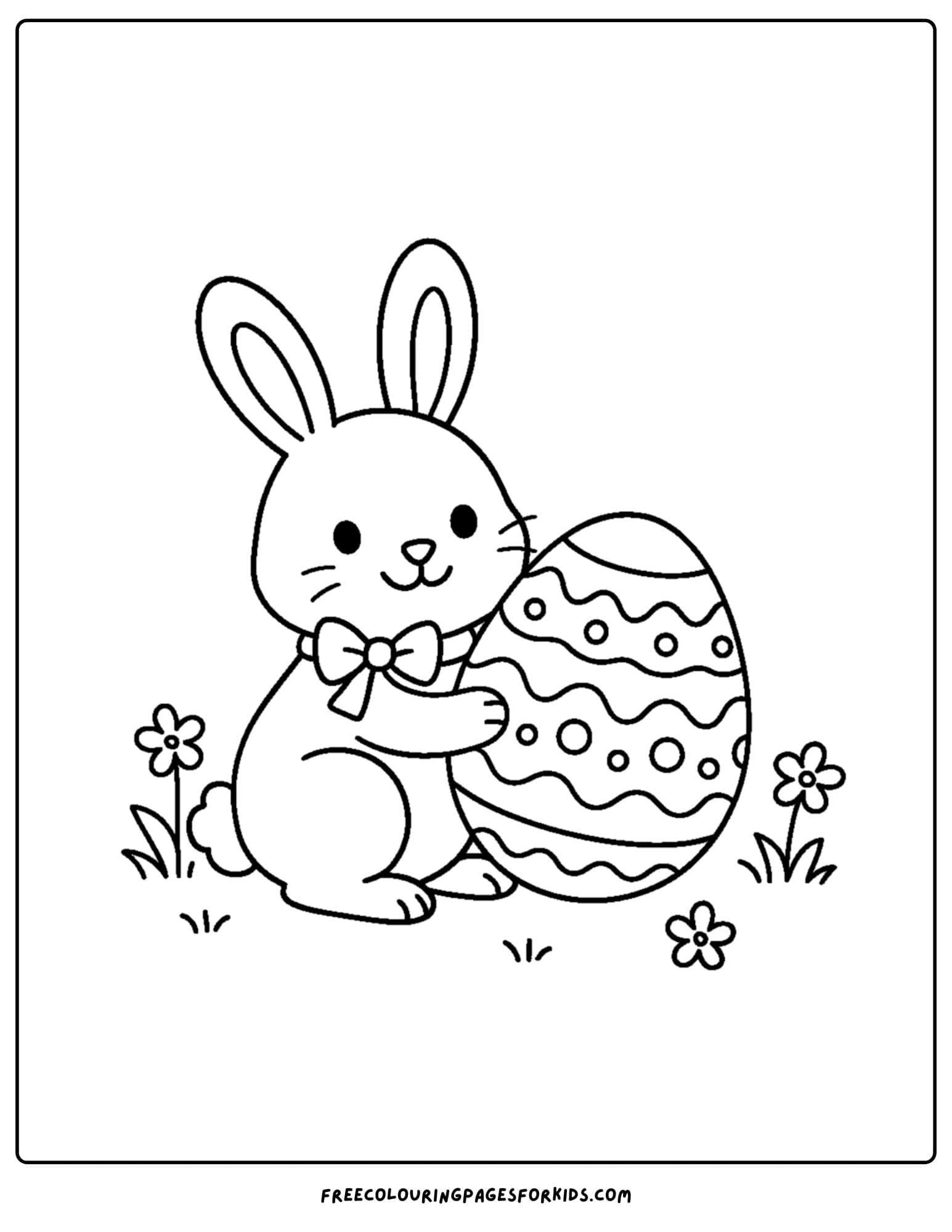 a holiday coloring page featuring the easter bunny with a big egg