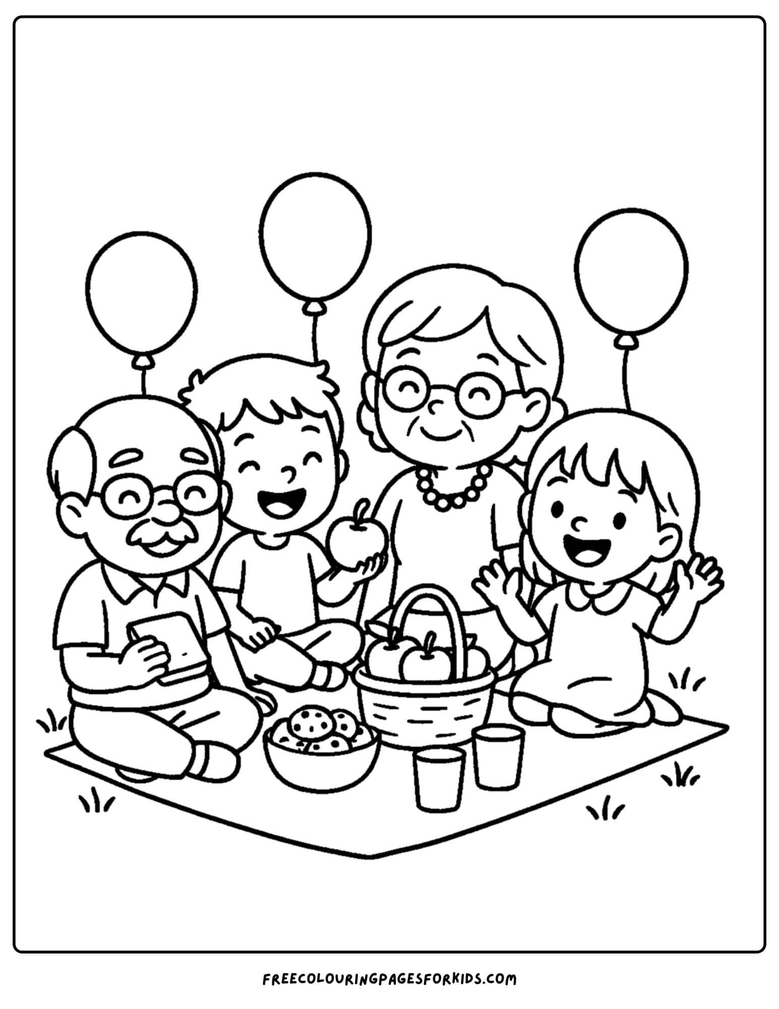 a holiday coloring page featuring a picnic for grandparents day