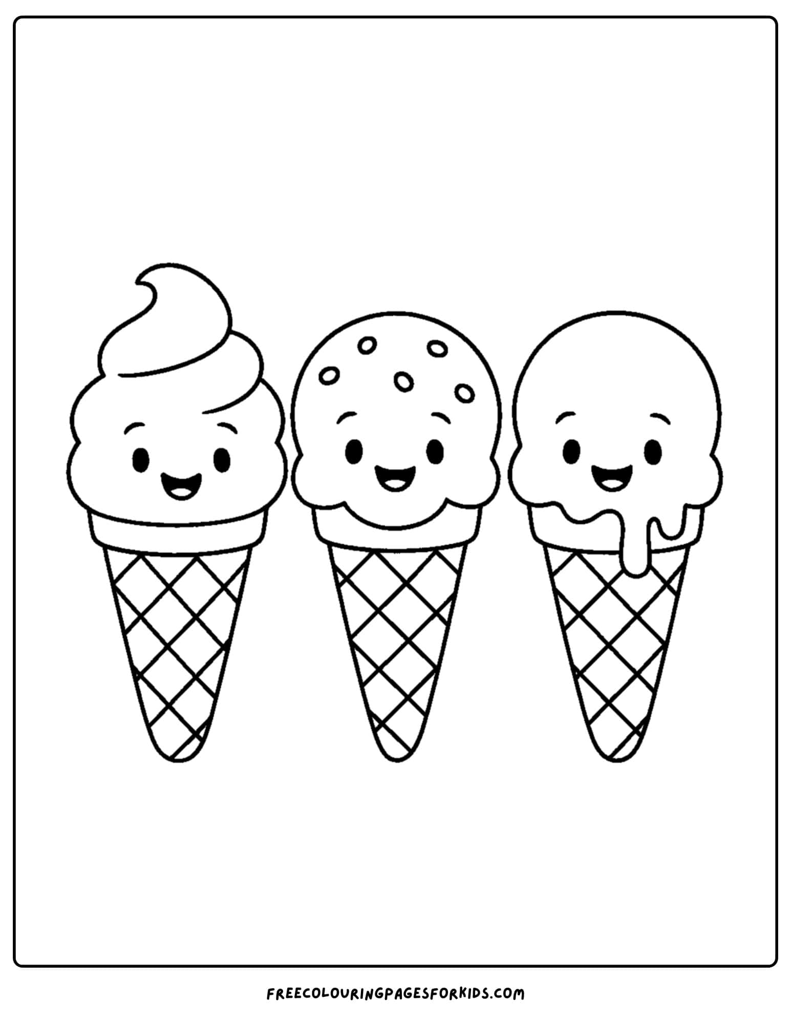 a holiday coloring page featuring summer time ice cream cones