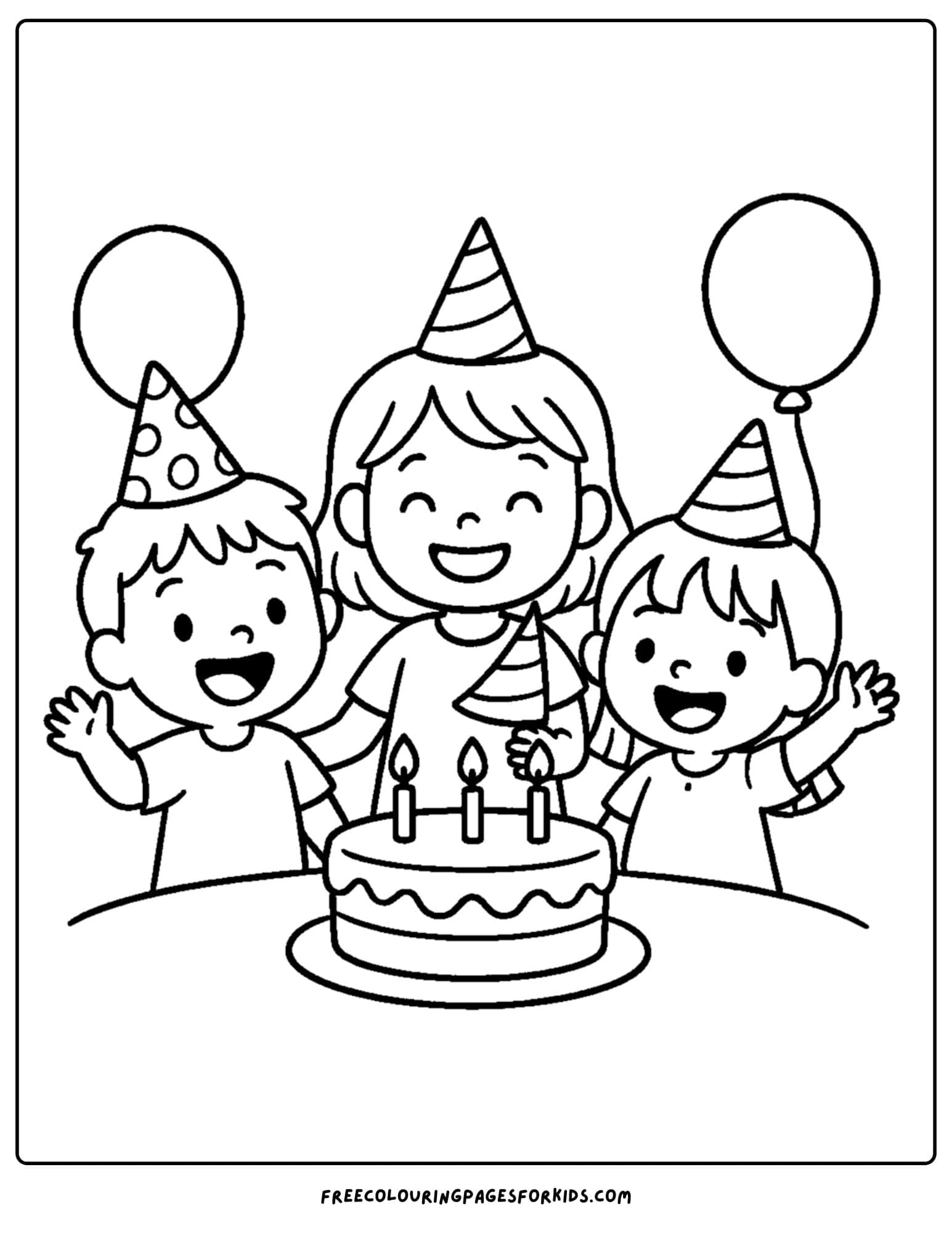 a holiday coloring page featuring a kids birthday celebration