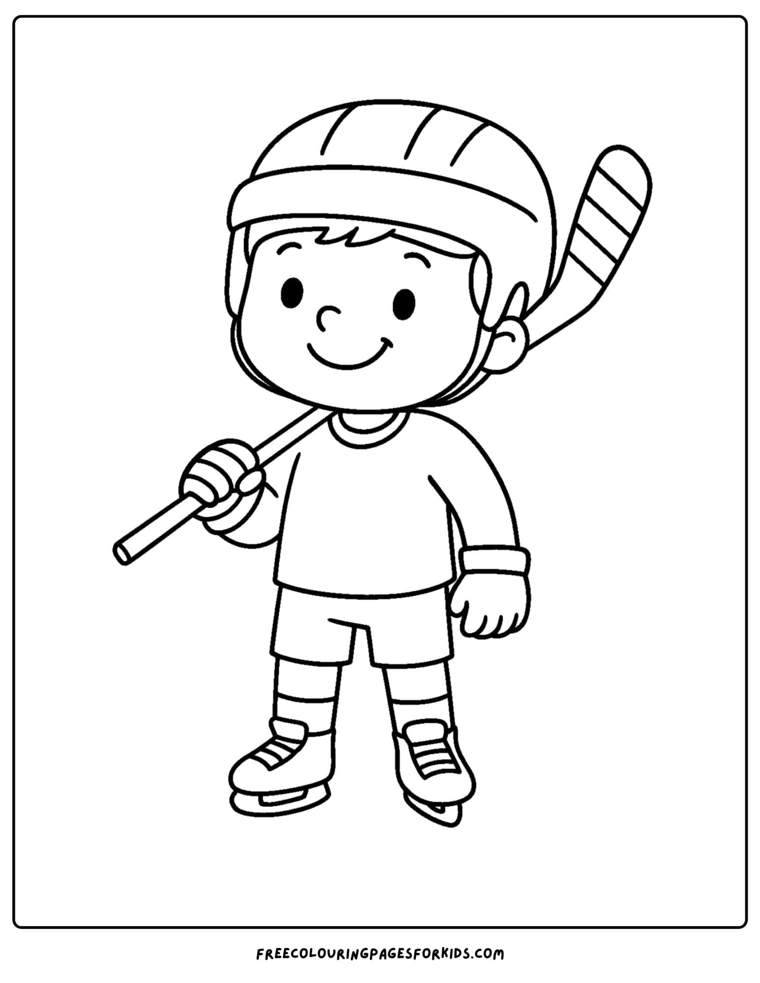 an ice hockey coloring page featuring standing with his stick over his sholder