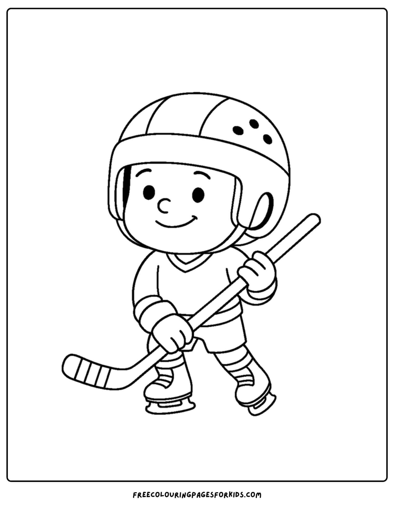 an ice hockey coloring page featuring a player holding his stick