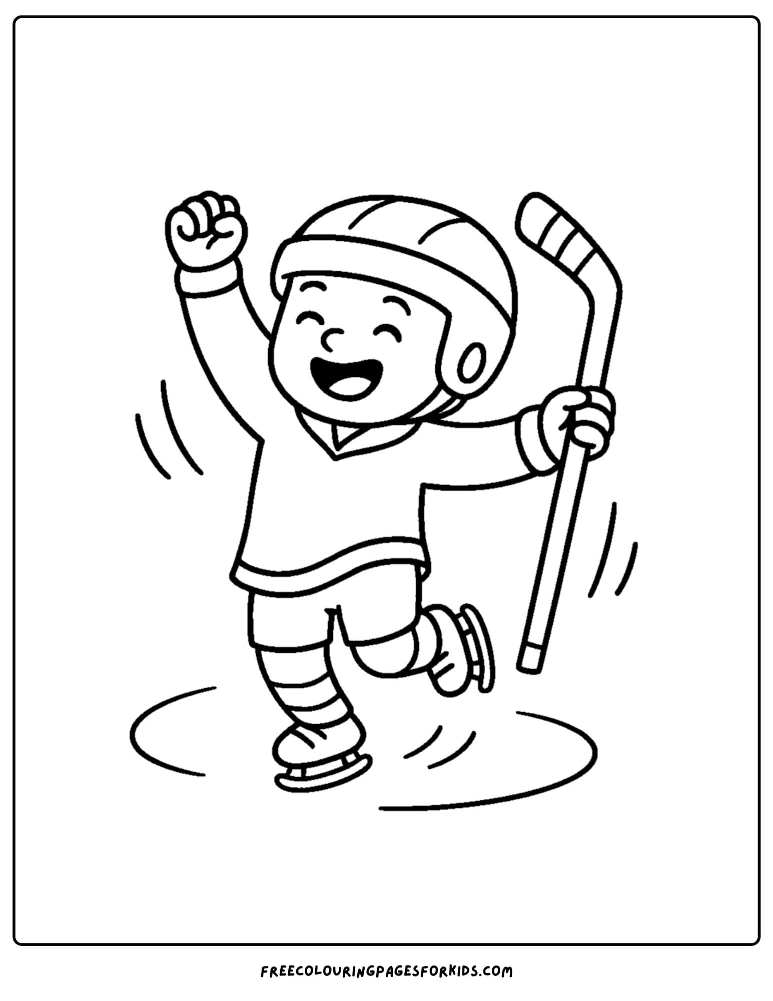 an ice hockey coloring page featuring cheering a victory dance