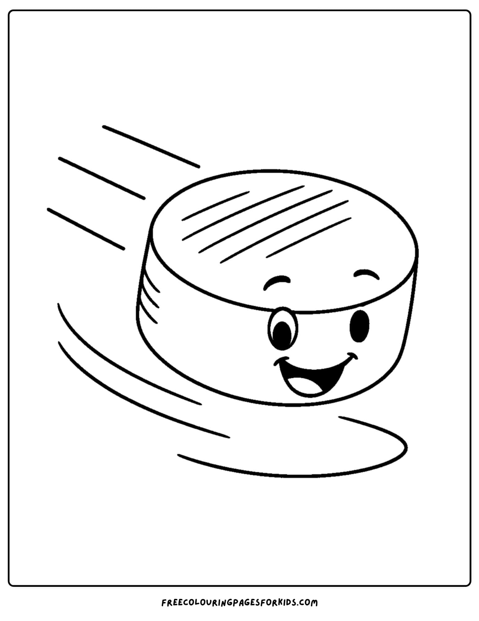 an ice hockey coloring page featuring a puck with a smiling face