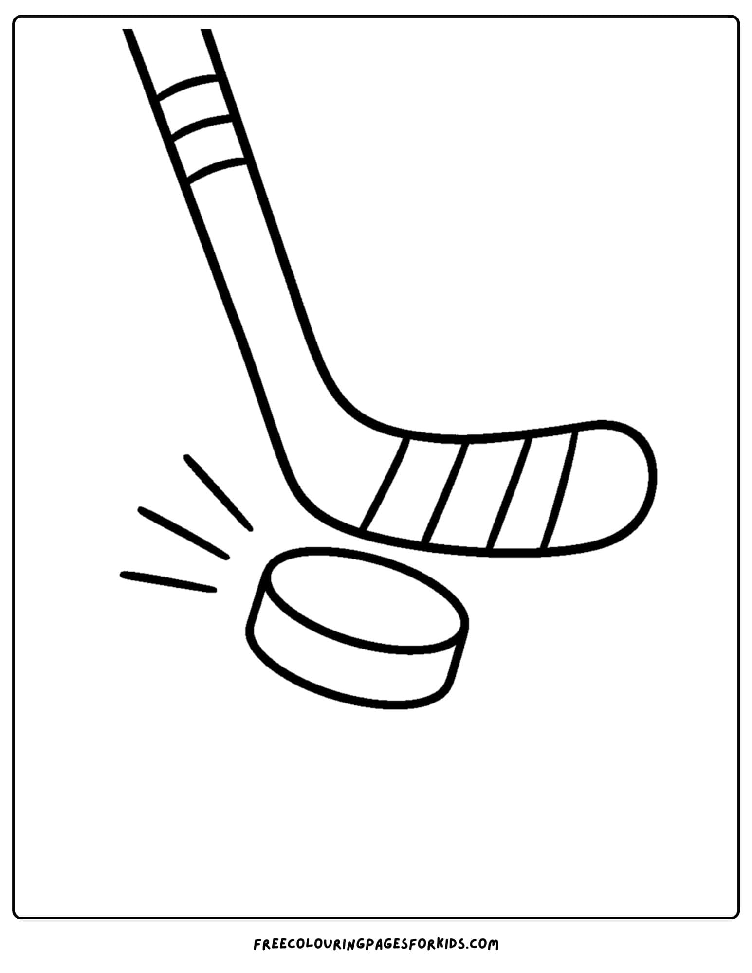 an ice hockey coloring page featuring an ice hockey stick about to hit a puck