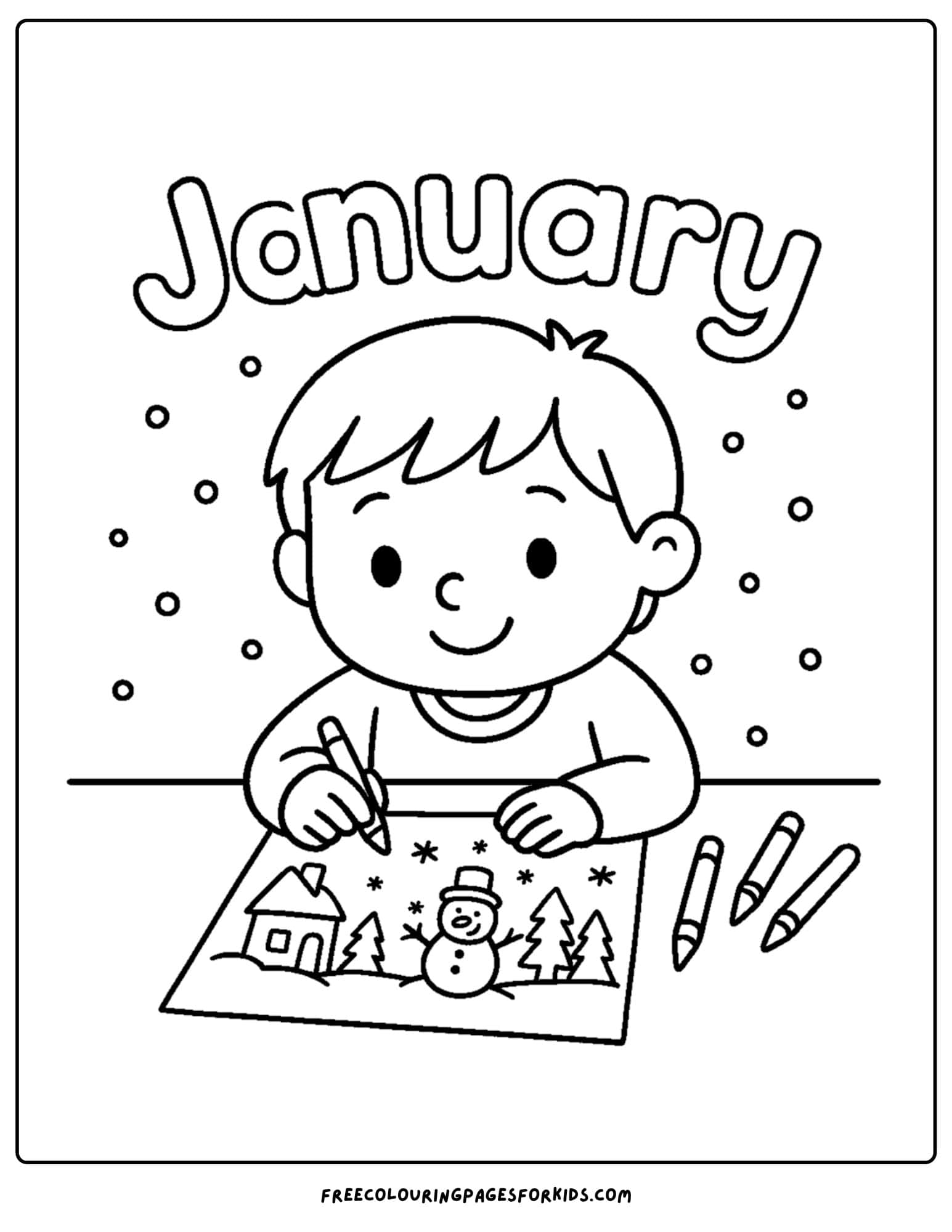 a january themed coloring page featuring a child coloring peacefully