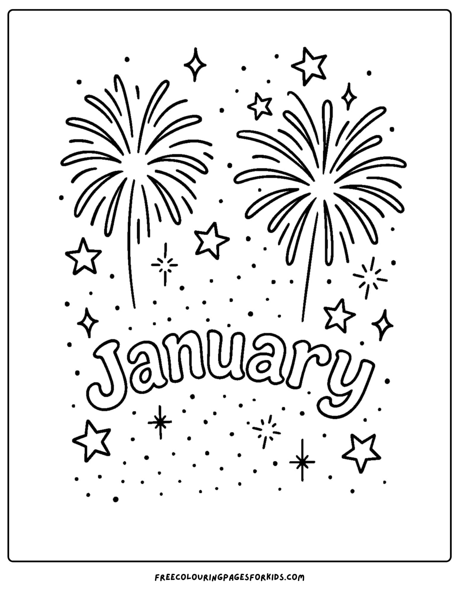 a january themed coloring page featuring some new year fireworks