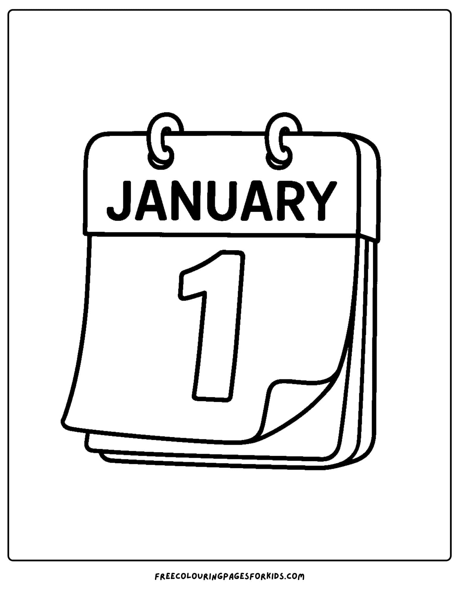 a new year coloring page featuring a calendar page for january the 1st