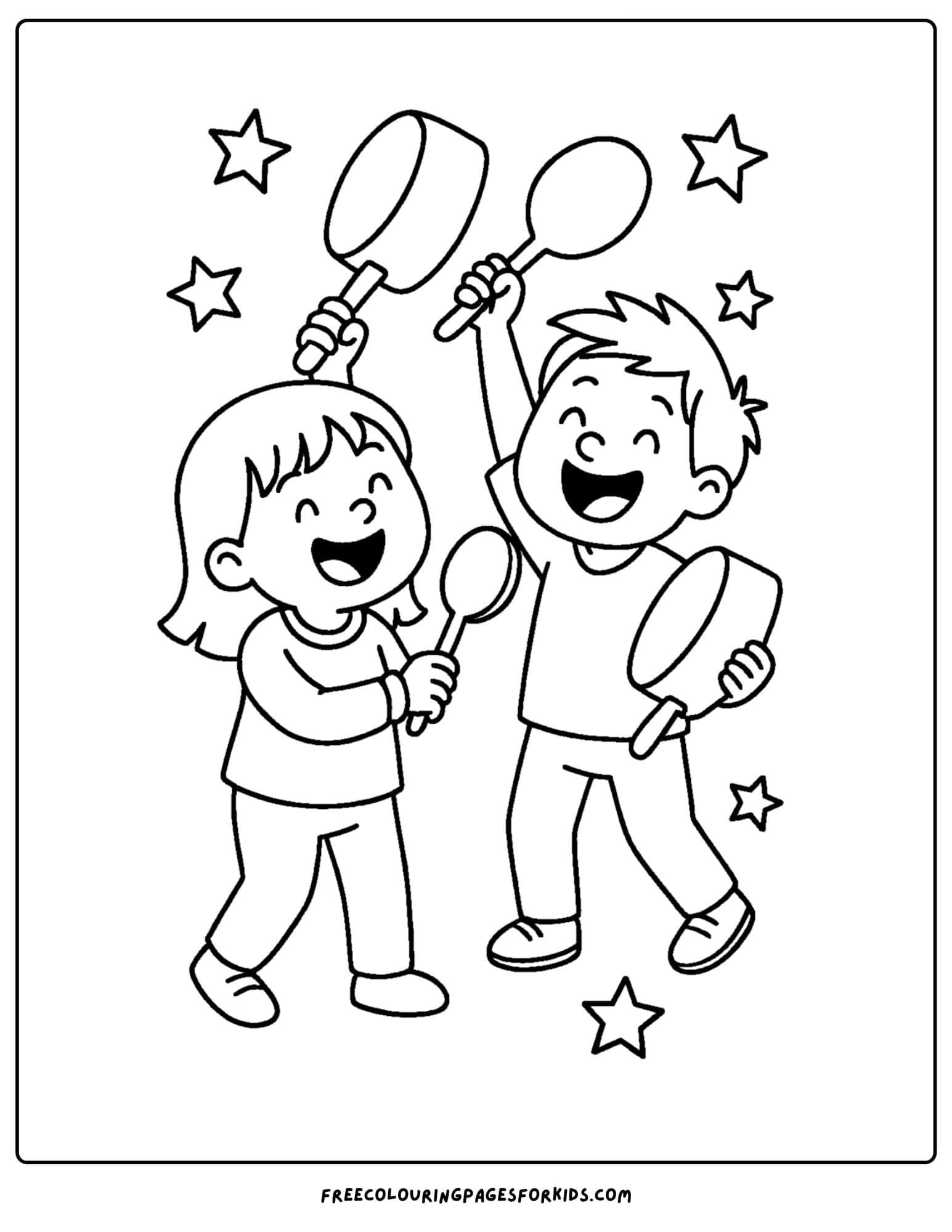 a new year coloring page featuring kids banging pots and pans