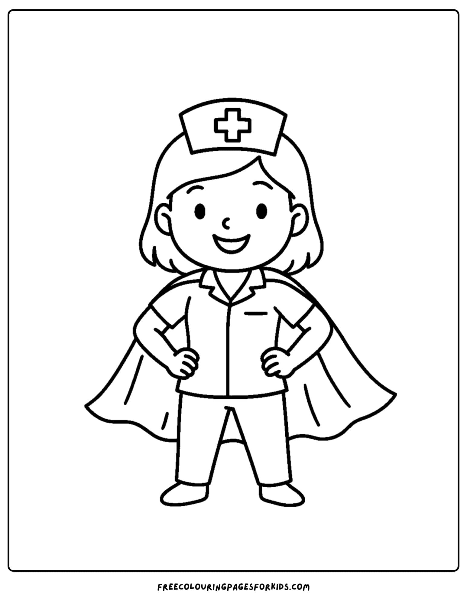 a nurse coloring page featuring a nurse dressed as a super hero nurse