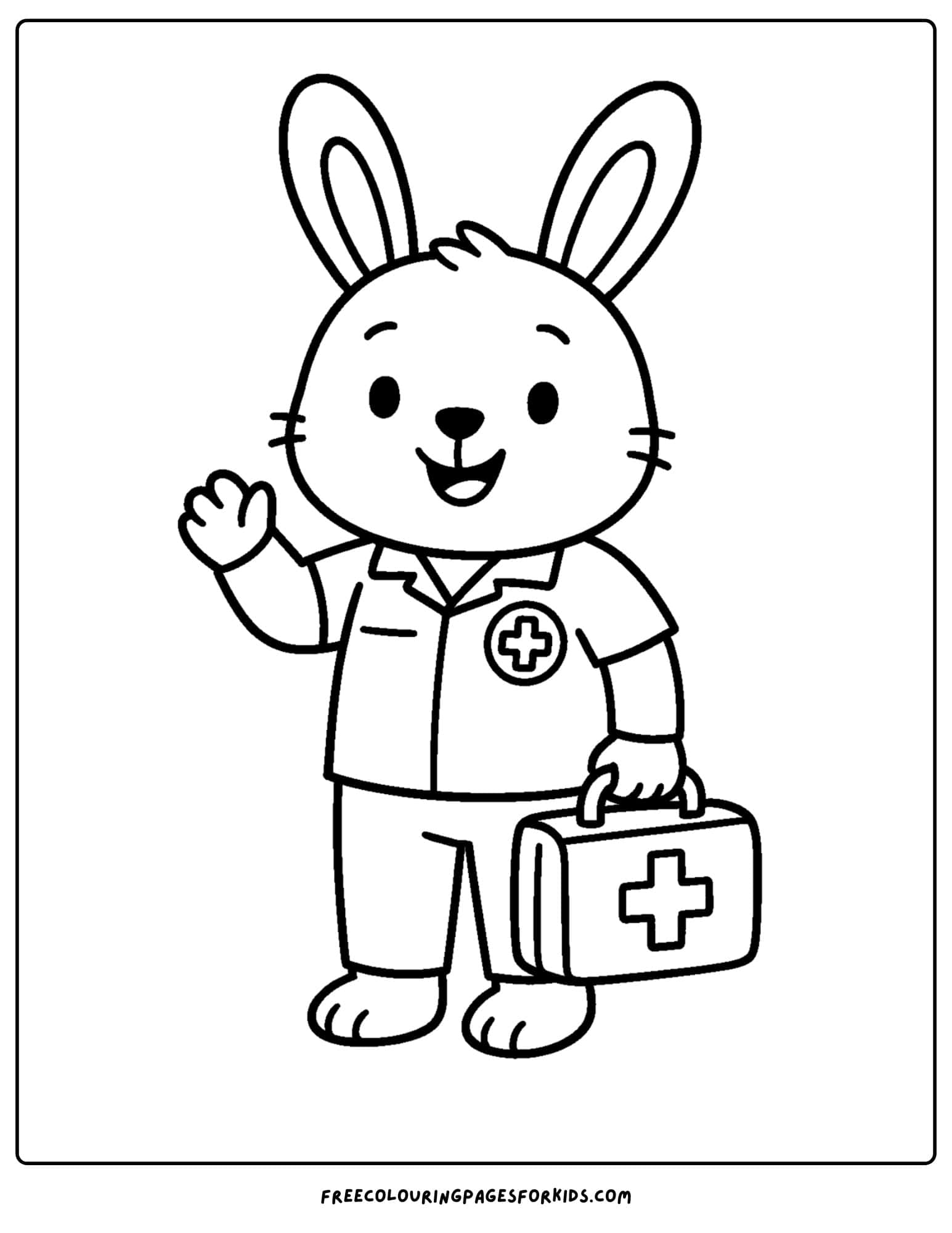 a paramedic emt coloring page featuring a rabbit dressed as a paramedic