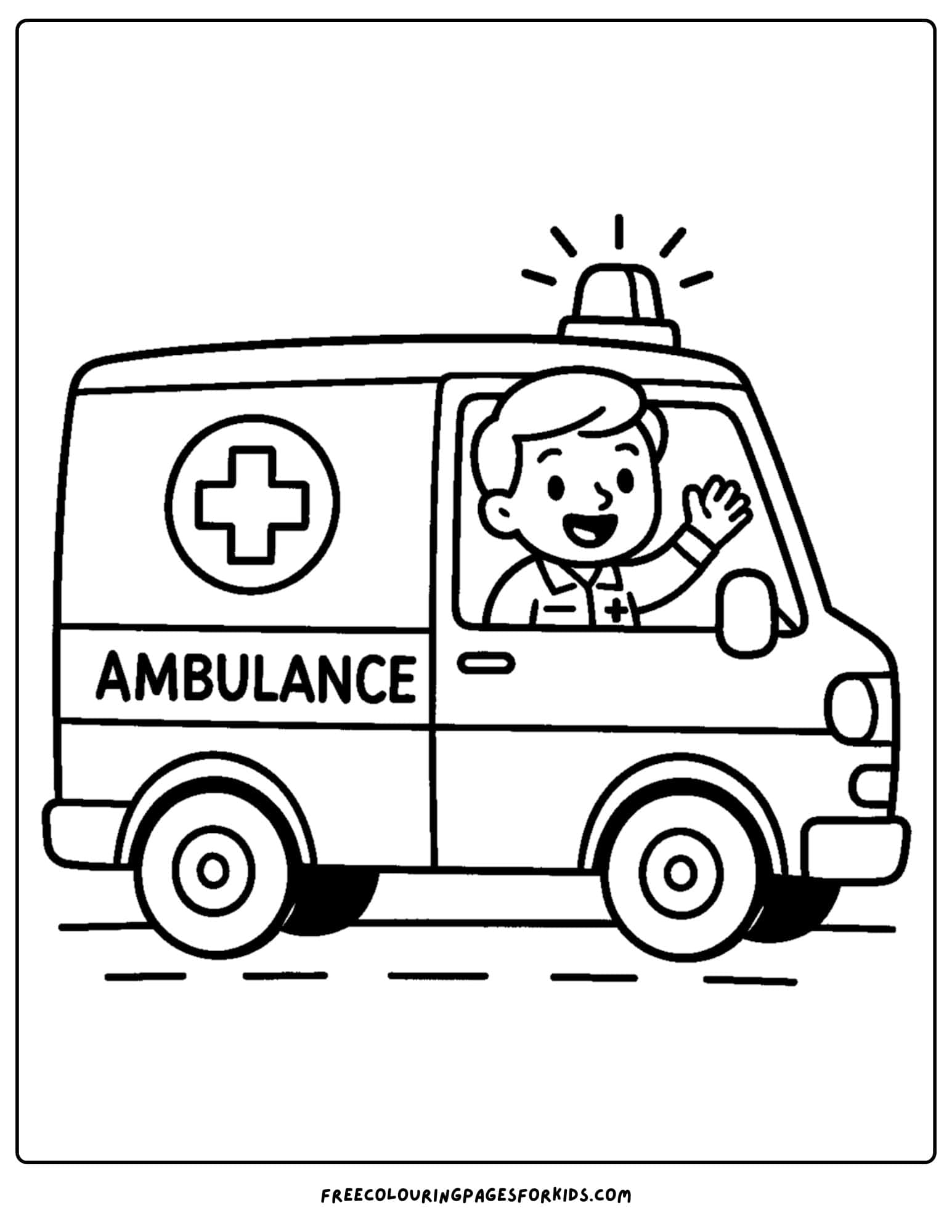 a paramedic emt coloring page featuring an ambulance racing to help