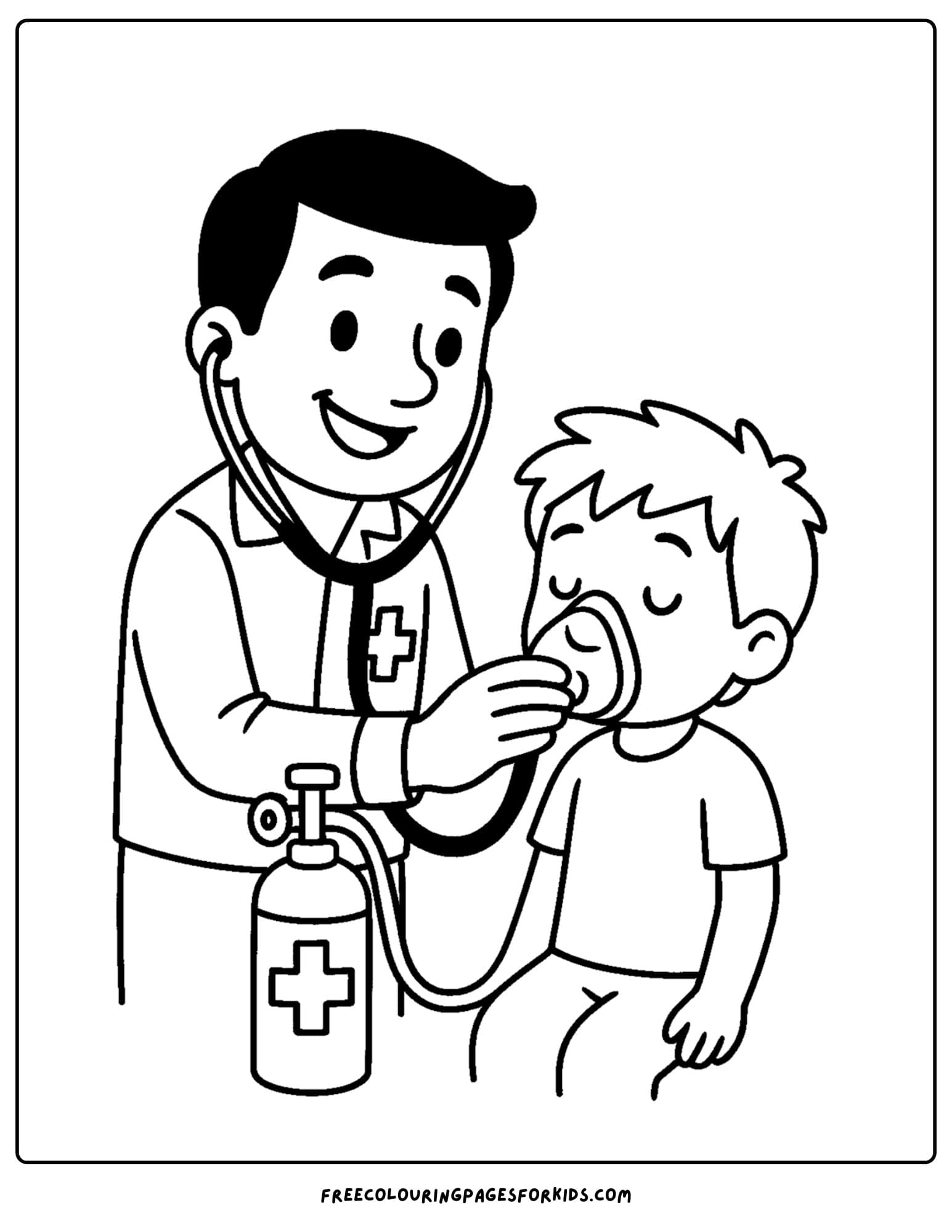 a paramedic emt coloring page featuring an emt giving oxygen to a patient