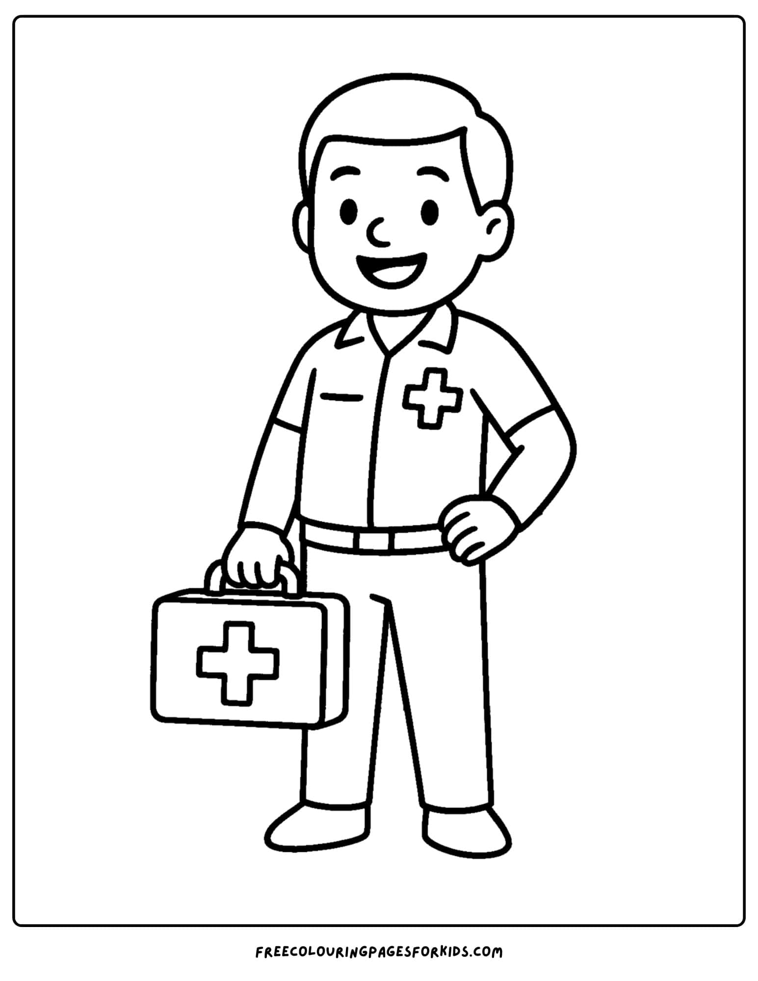 a paramedic emt coloring page featuring a paramedic with a first aid kit