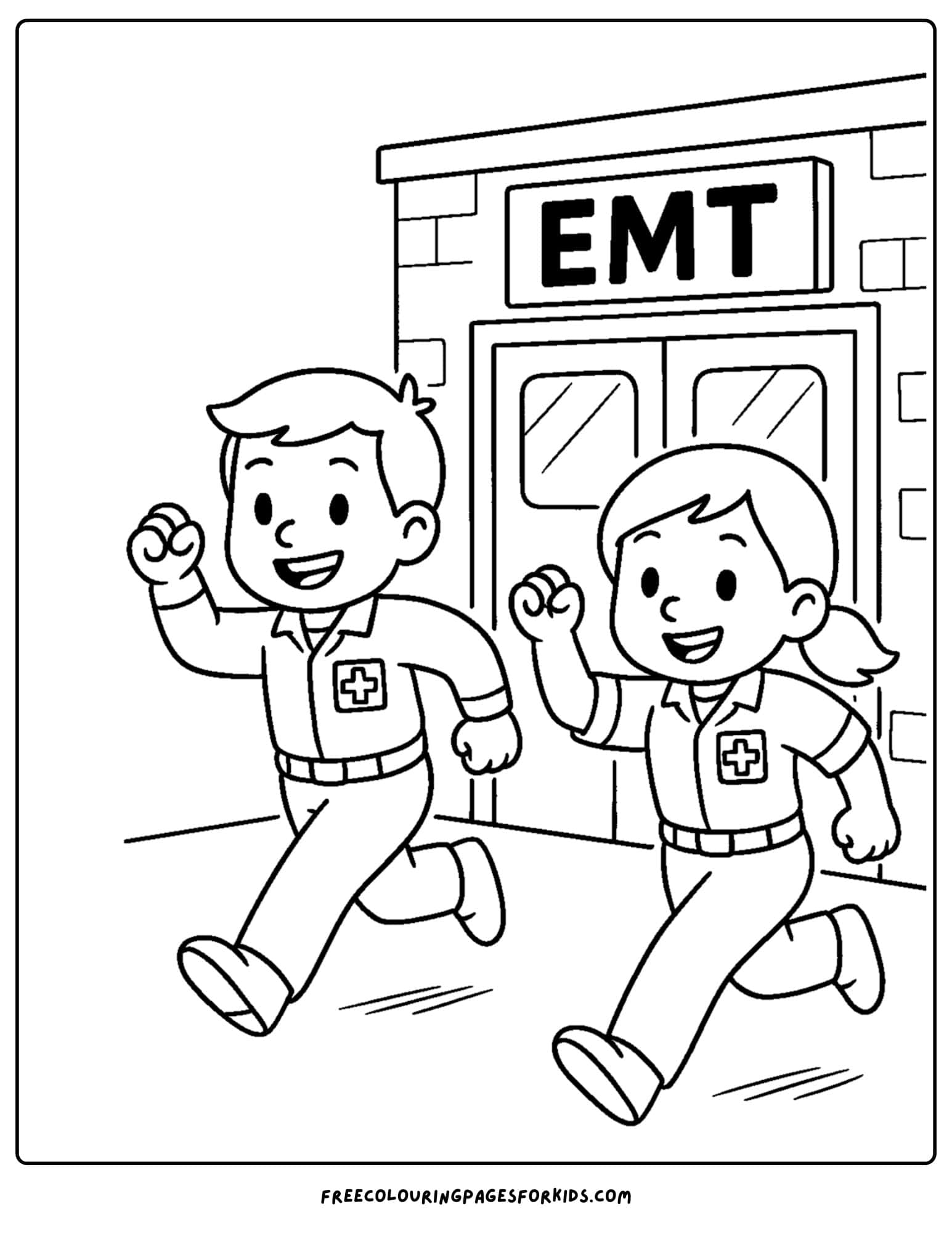 a paramedic emt coloring page featuring emt's racing to help