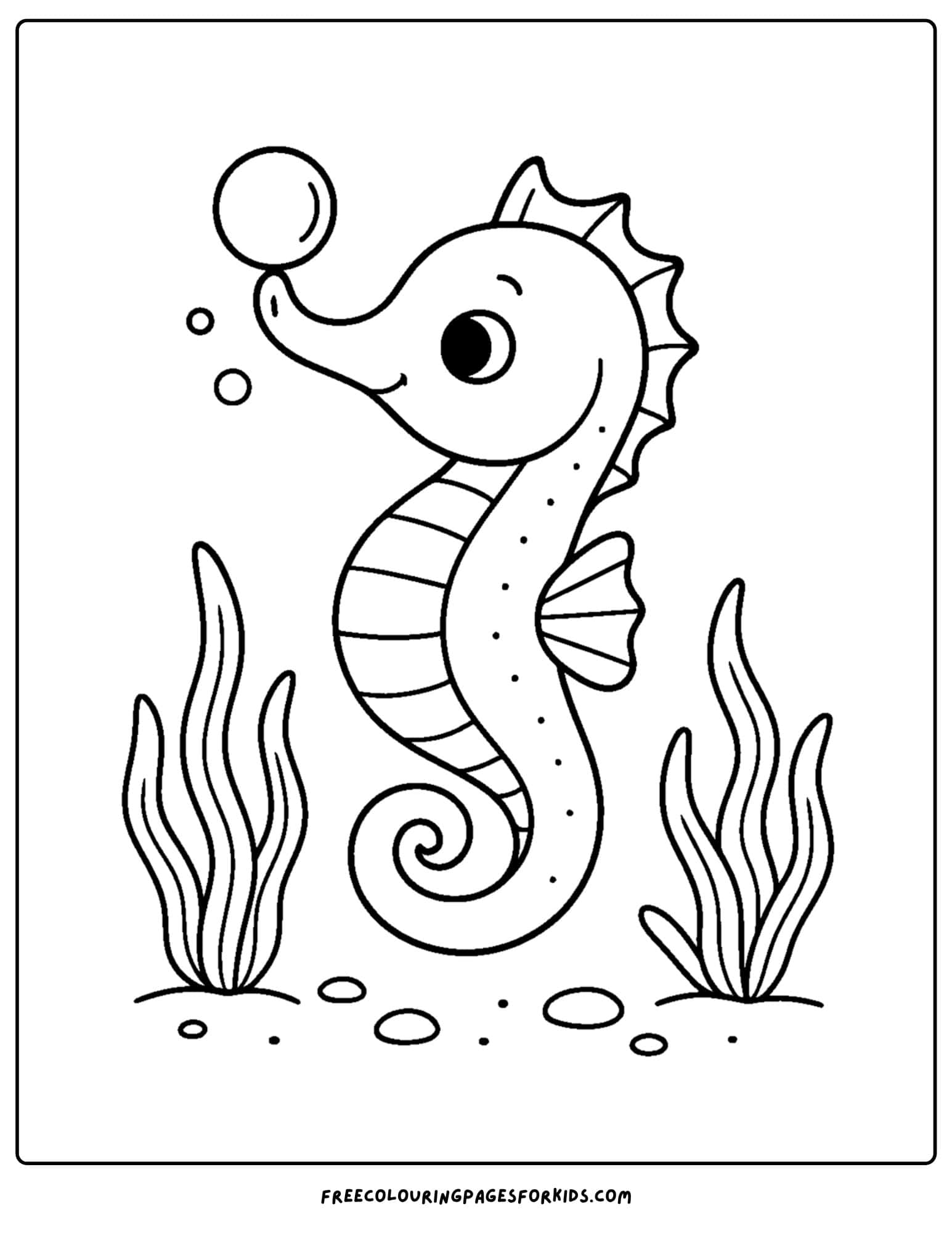 a seahorse coloring page featuring a seahorse balancing a pearl on its nose