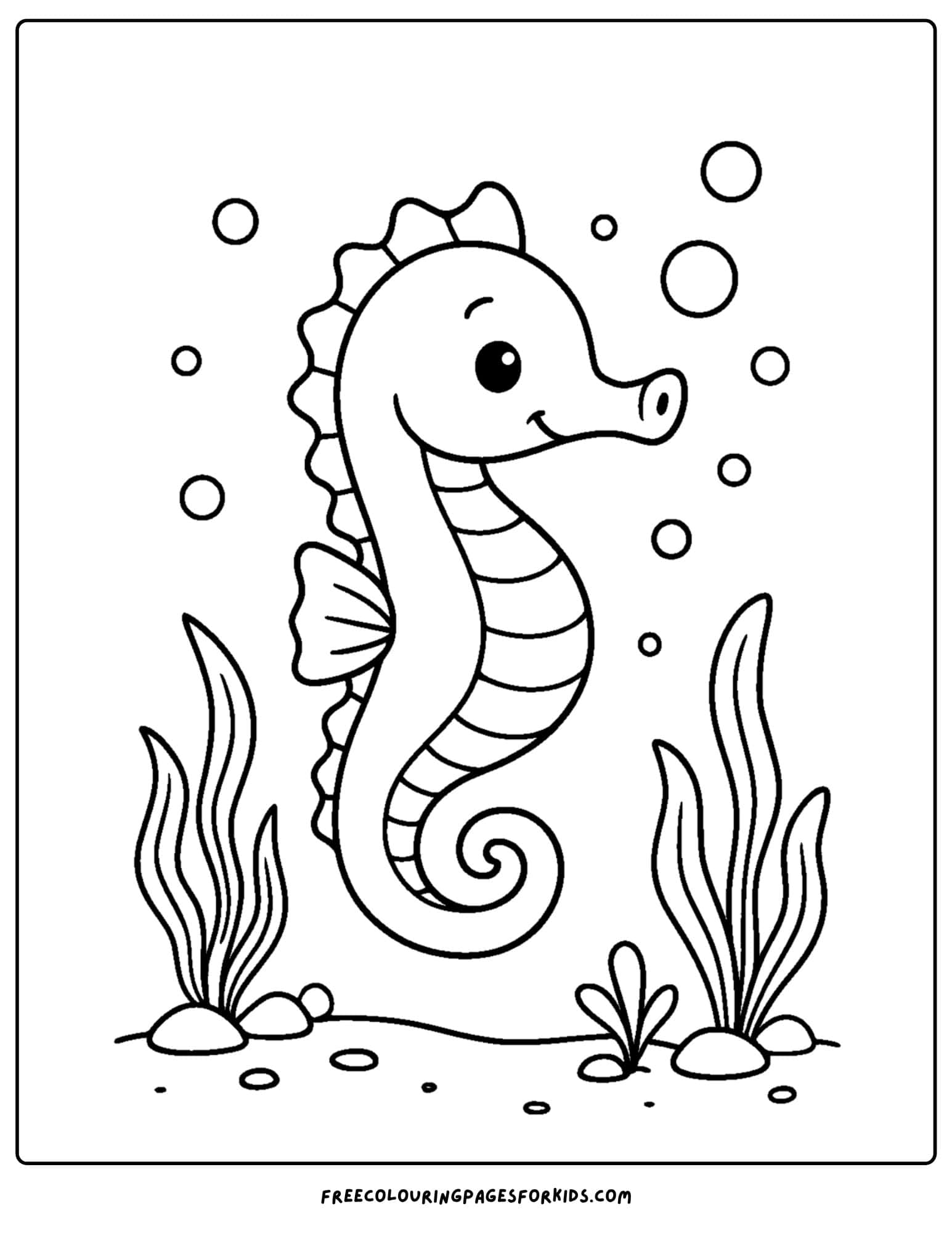 a seahorse coloring page featuring a seahorse floating along in the water