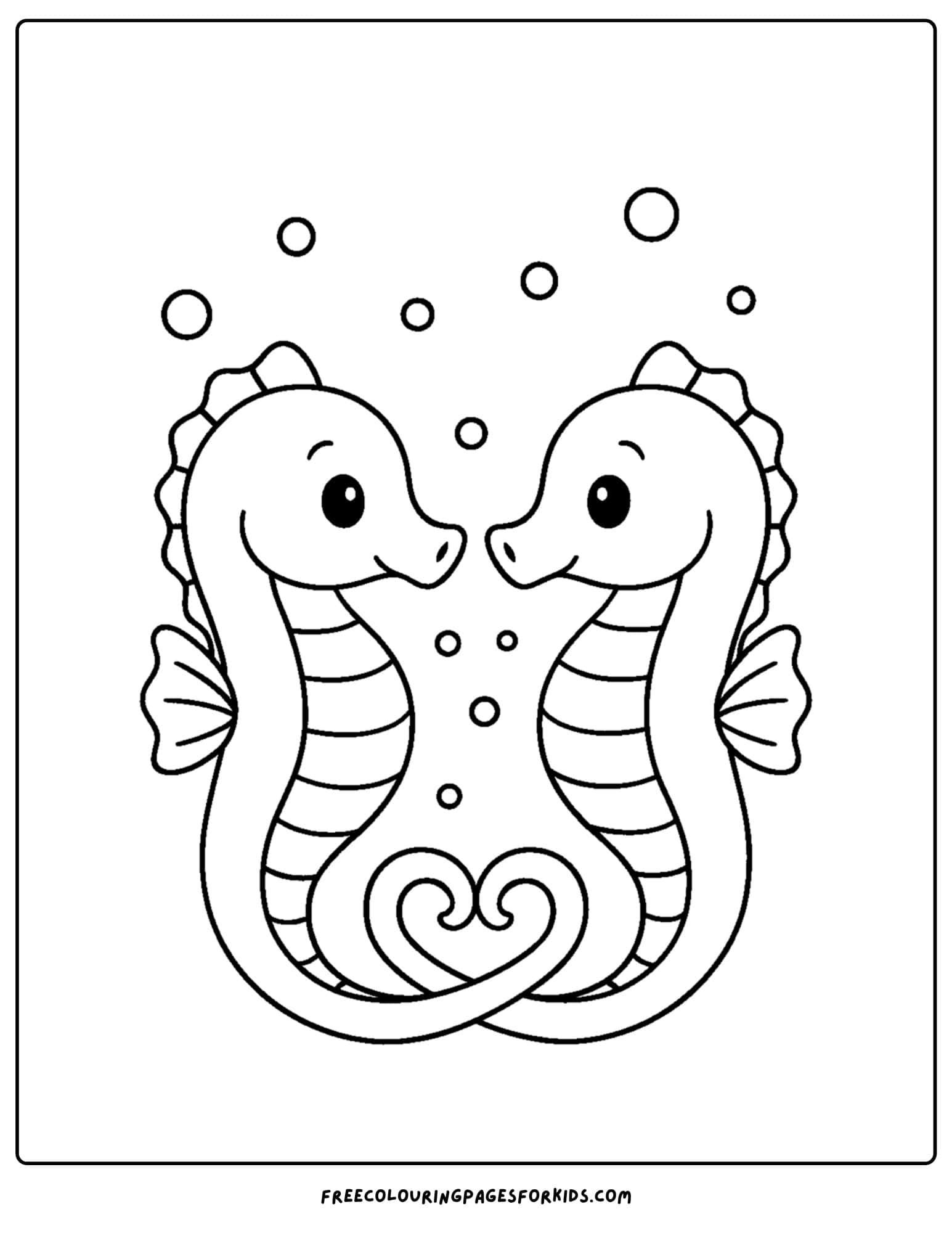 a seahorse coloring page featuring a seahorse greeting another seahorse