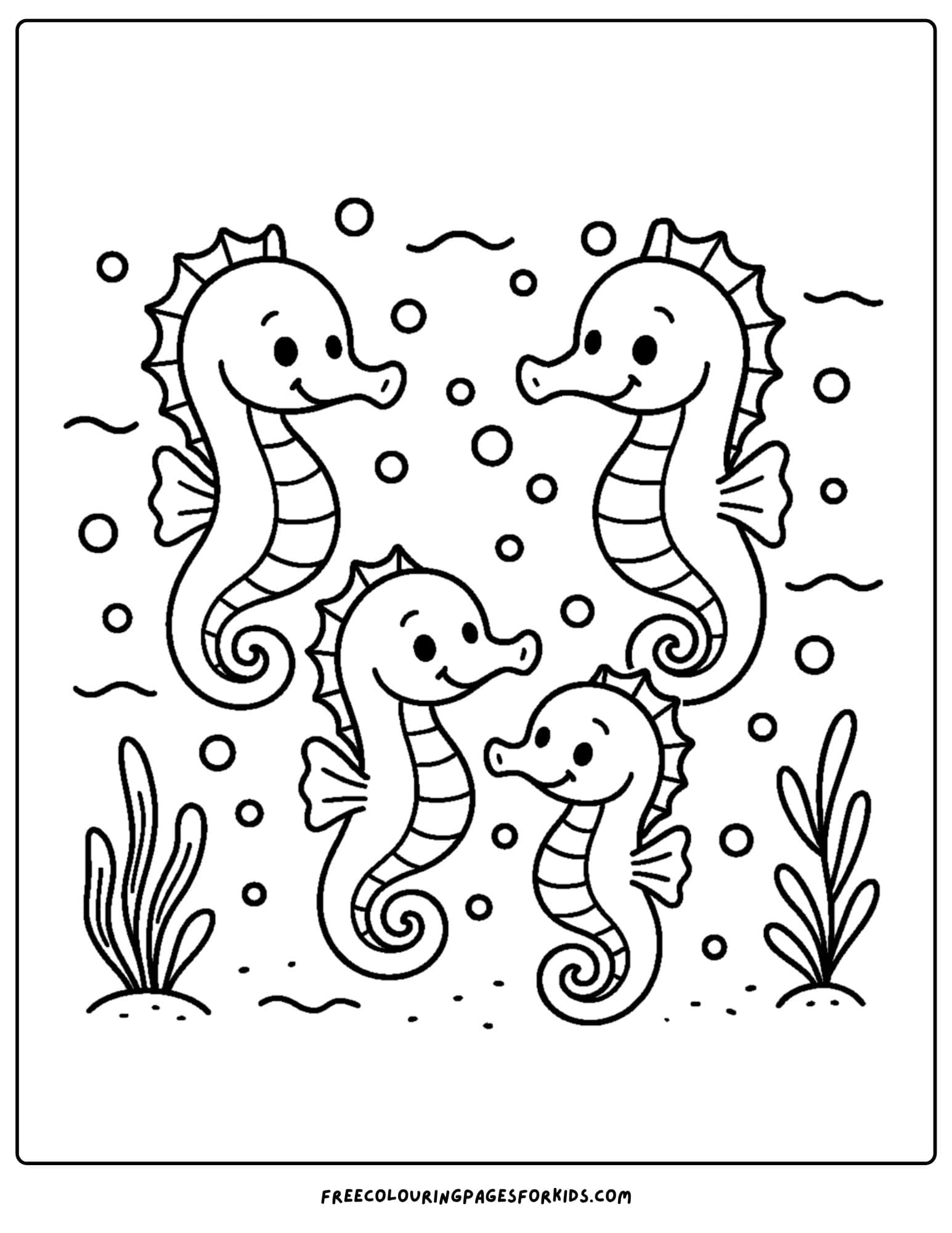 a seahorse coloring page featuring herd of seahorses