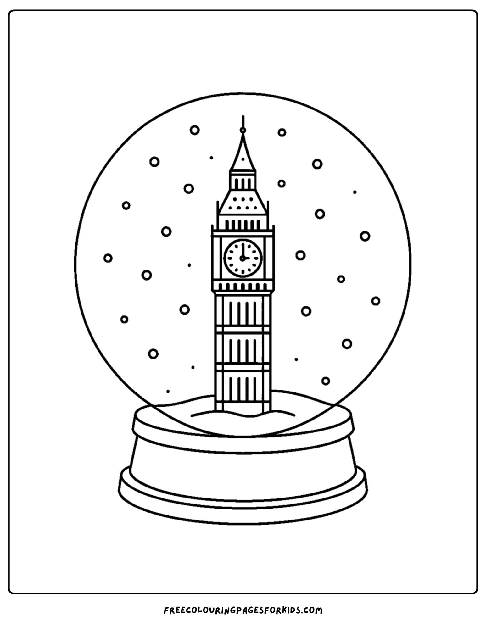 a snow globe coloring page featuring big ben