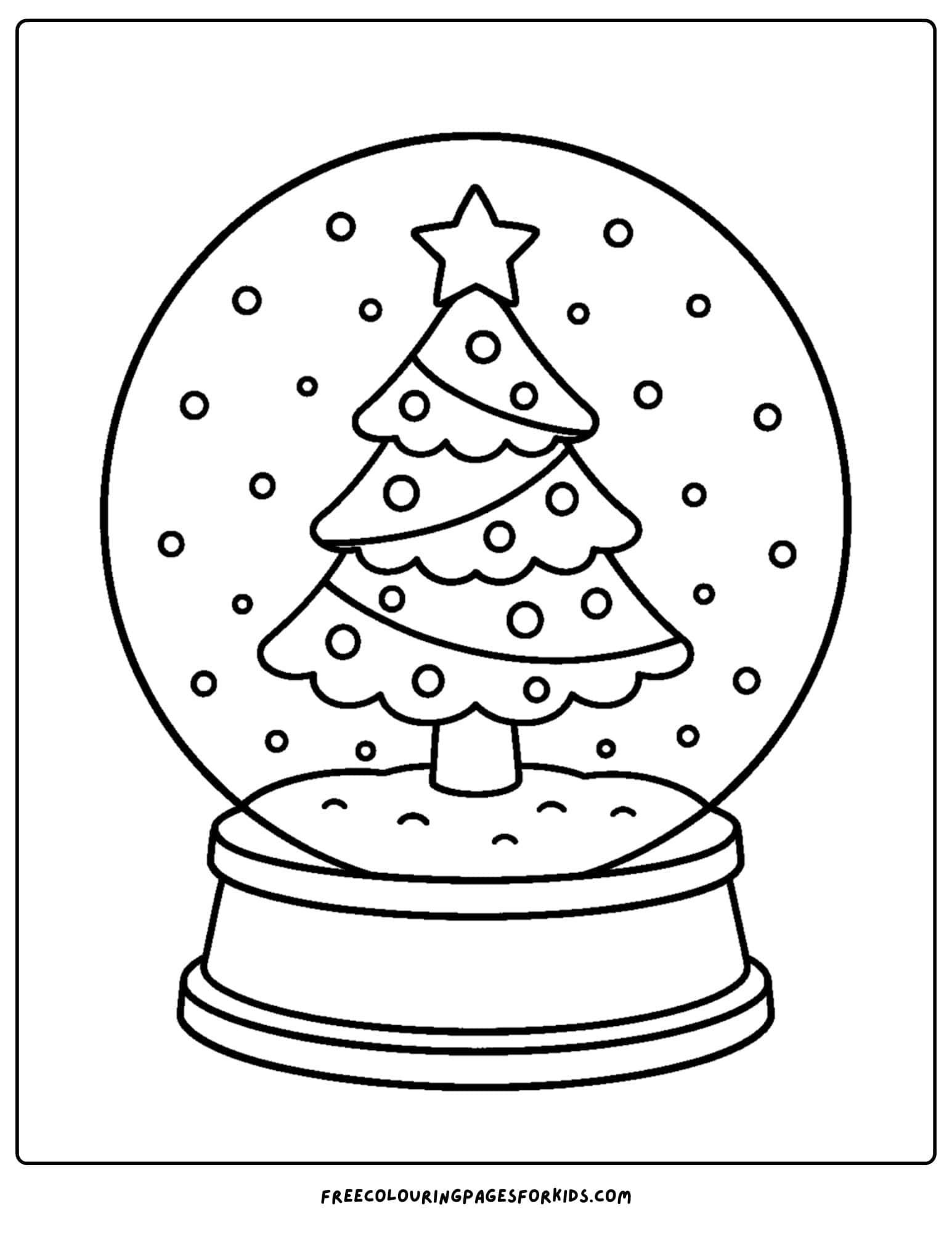 a snow globe coloring page featuring a christmas tree