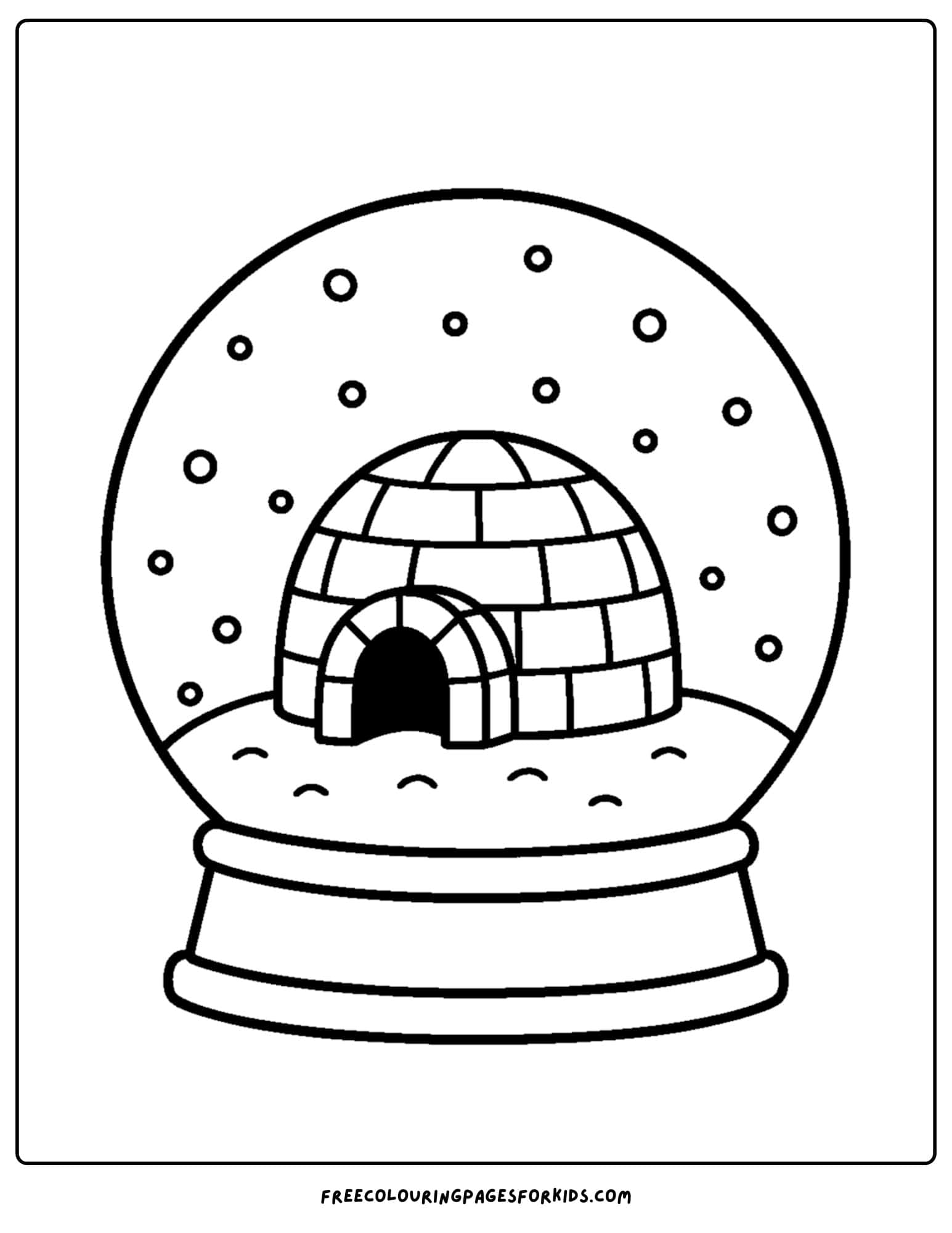a snow globe coloring page featuring an igloo