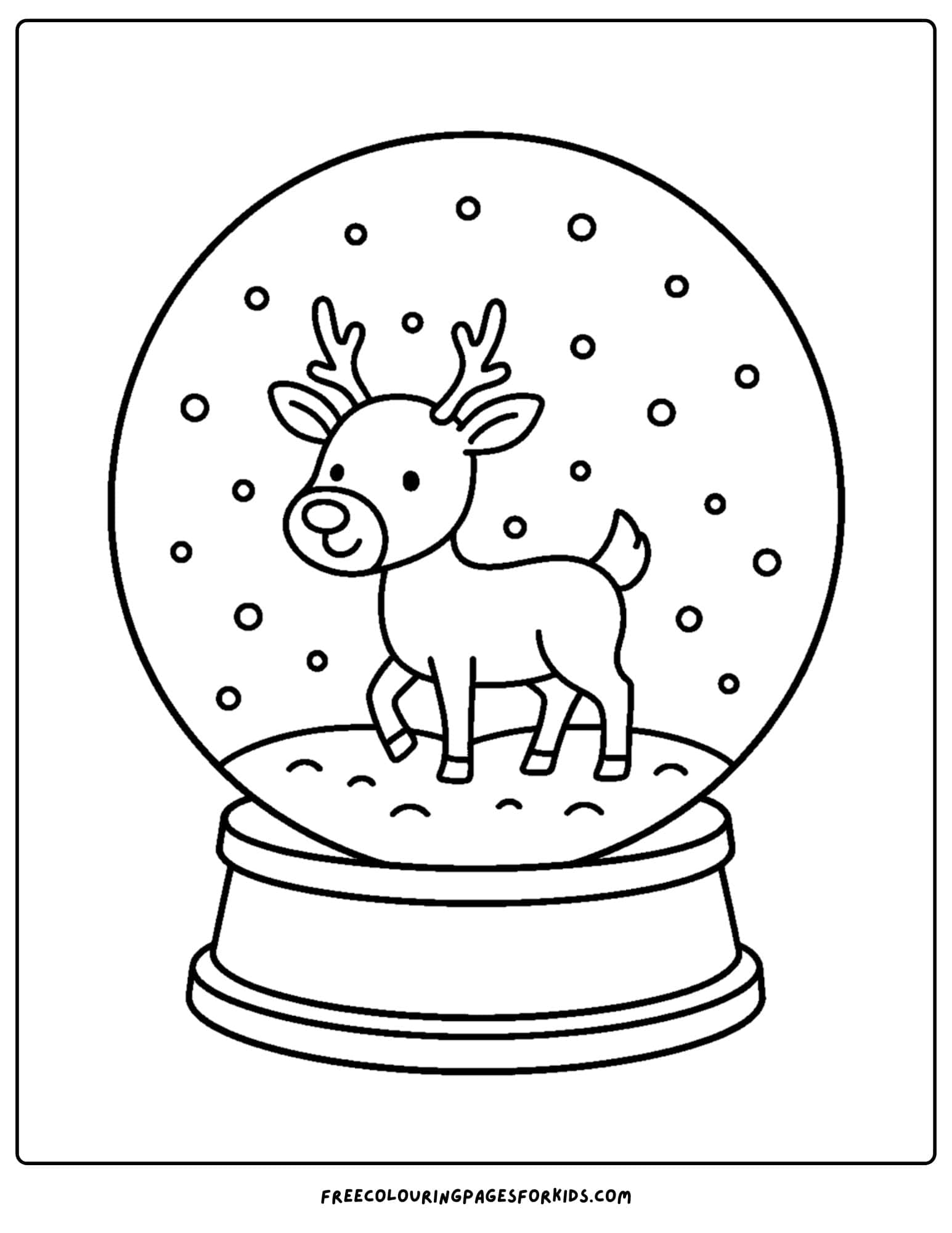 a snow globe coloring page featuring a cute reindeer
