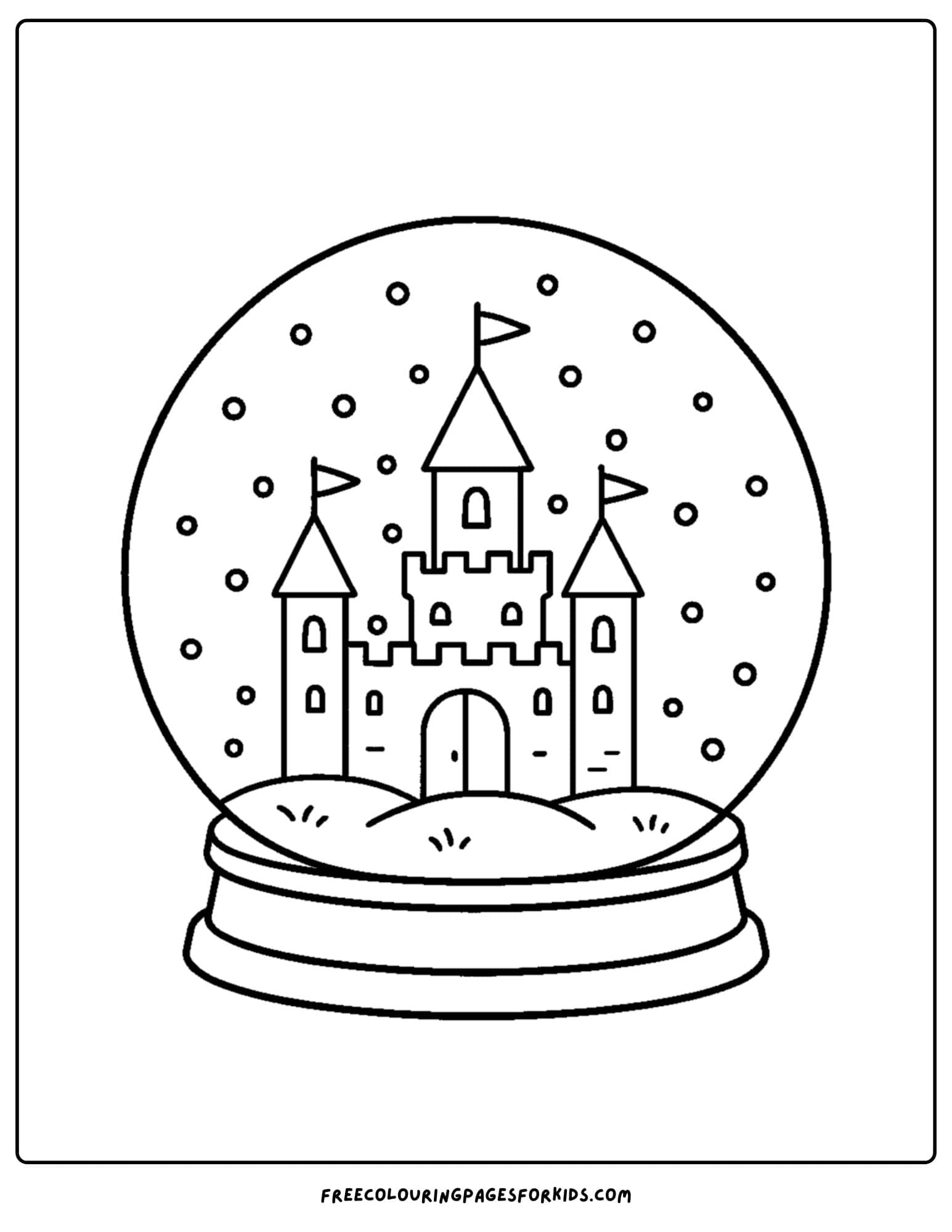 a snow globe coloring page featuring a fairytale castle