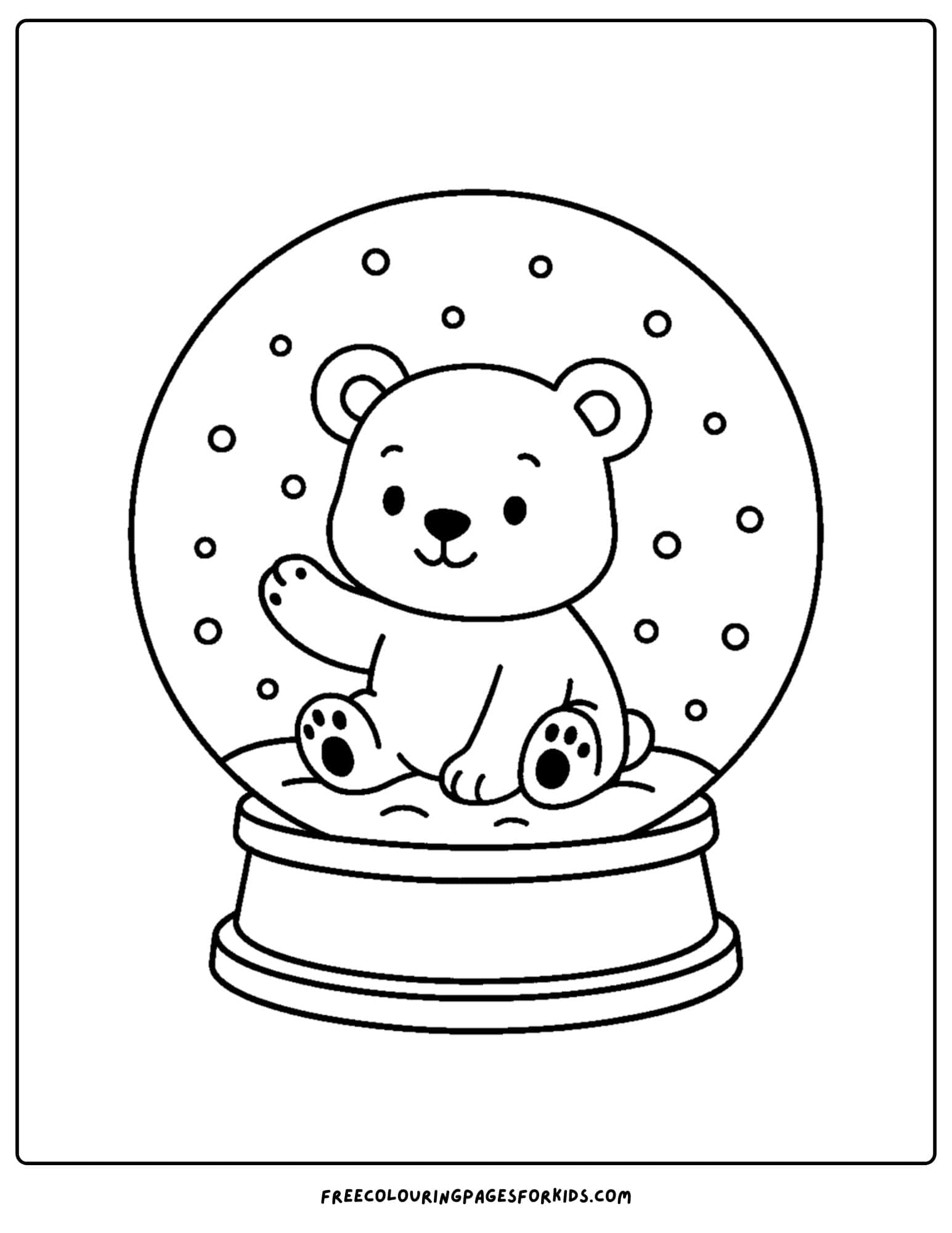 a snow globe coloring page featuring a happy teddy bear